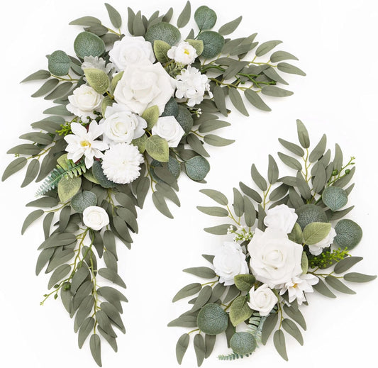 Wedding Sign Faux Flower Swag (Pack of 2) for Ceremony Party Reception Entrance Floral Decor Wall Easel Stand for Wedding Poster Welcome Sign (Natural White)
