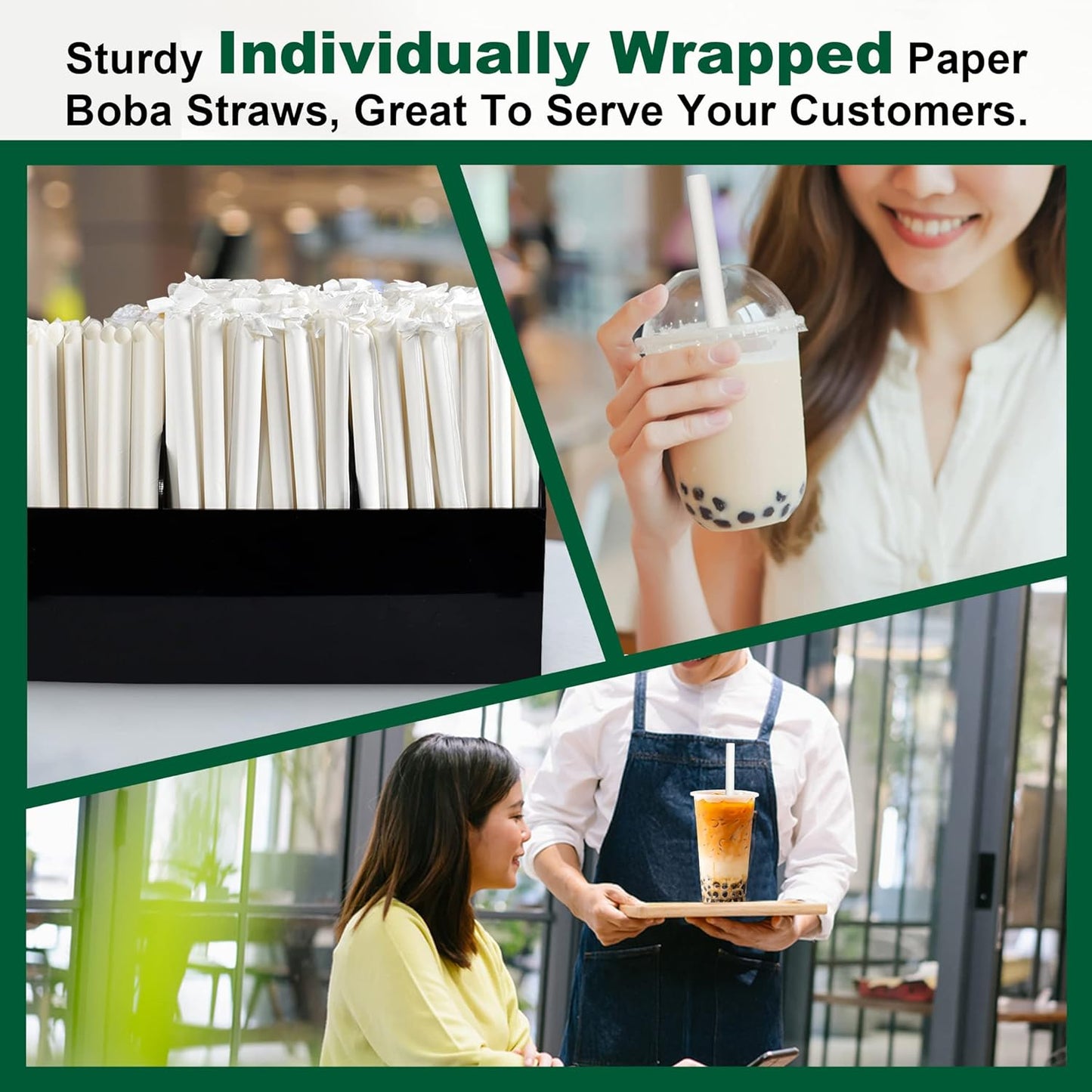 9 Inch Individually Wrapped Disposable White Paper Boba Straws, Bubble Tea Straws 100 Counts, 0.5"/12mm Wide - Pointed End, Extra Thick, Fat - Eco-friendly Biodegradable