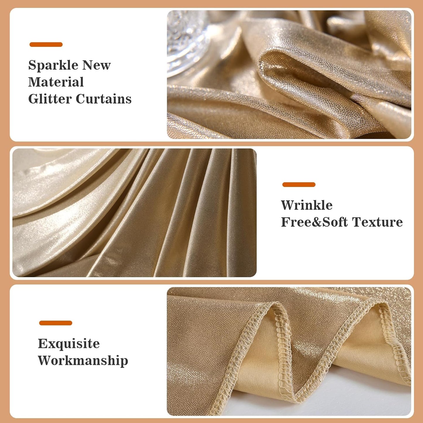 20x10ft Thick Champagne Glitter Backdrop Curtain Panels for Parties, Wrinkle Free Sequin Sparking Photo Backdrop Drapes, 4 Panels 5x10ft Shimmer Back Drop Cloth for Wedding Birthday Photography