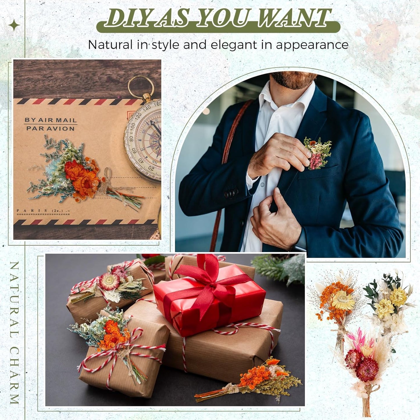 Layhit 12 Pack Boho Dried Flower Bouquet Mini Wedding Handmade Dry Flowers Decor for Vase Crafts DIY Photo Boutonniere for Men Floral Plant for Bridesmaid Gift Birthday Decor (Gerbera Daisy)