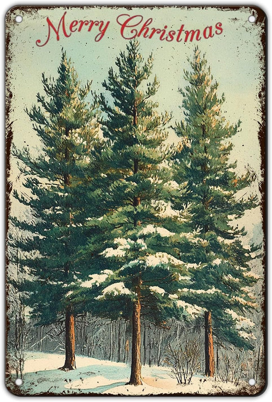 Vintage Christmas Decor Sign Christmas Tree Metal Tin Sign Merry Christmas Retro Tin Sign for Holiday Wall Decor Outdoor Cafe Living Room Bedroom 8x12Inch