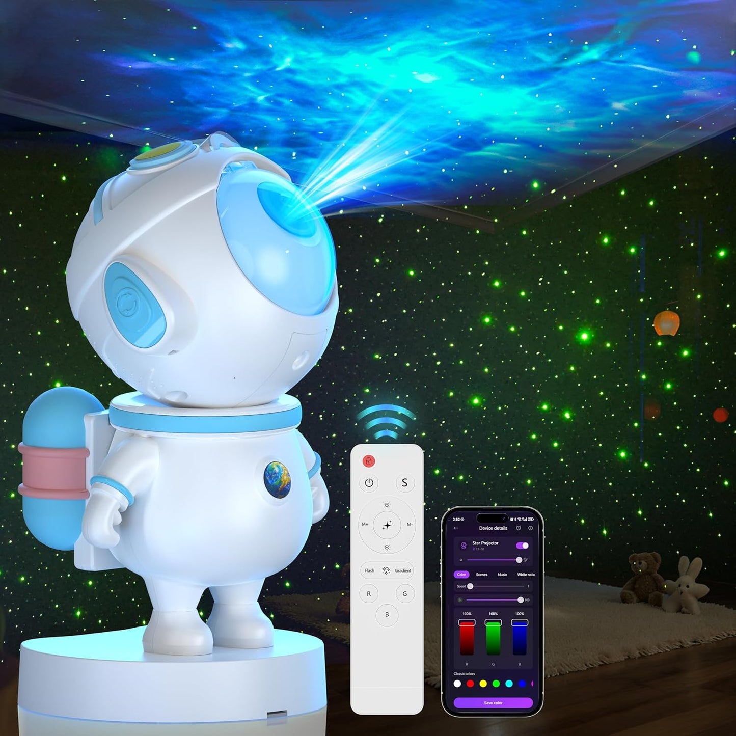 Galaxy Night Light - Astronaut Space Projector, Star Projector,Starry Nebula Ceiling LED Lamp with Timer and Remote, Kids Room Decor Aesthetic, for Birthdays,Christmas