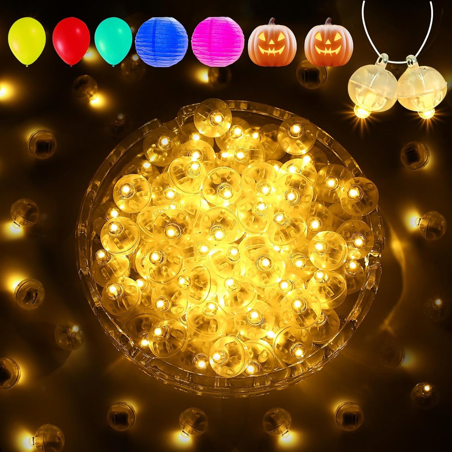 Aogist 50Pcs Balloon Lights with Hook,Long Standby Time,Waterproof Mini Light for Birthday Party Wedding Christmas Halloween Easter Decorative(Flash, Warm White)