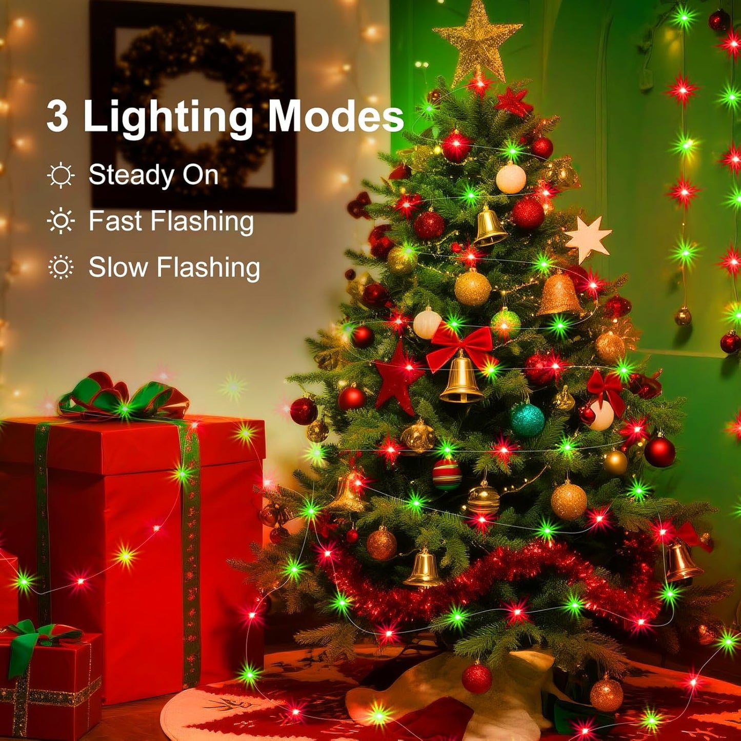 ZGWJ 8 Pack Christmas Fairy Lights Battery Operated, 7ft 20LED Mini Fairy String Lights Silver Wire 3 Modes Waterproof for Christmas Tree DIY, Parties, Bedroom Decorations Red&Green Red&Green