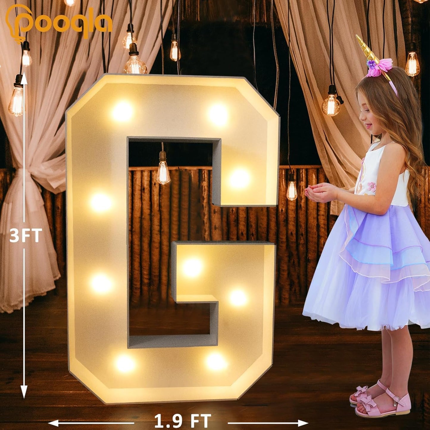 Pooqla 3FT Light Up Marquee Letters, Cool White and Warm White LED Large Lighted Marquee Letters, Giant Mosaic Letter Sign for Balloons Birthday Anniversary Wedding Party Decoration, LED Letter G