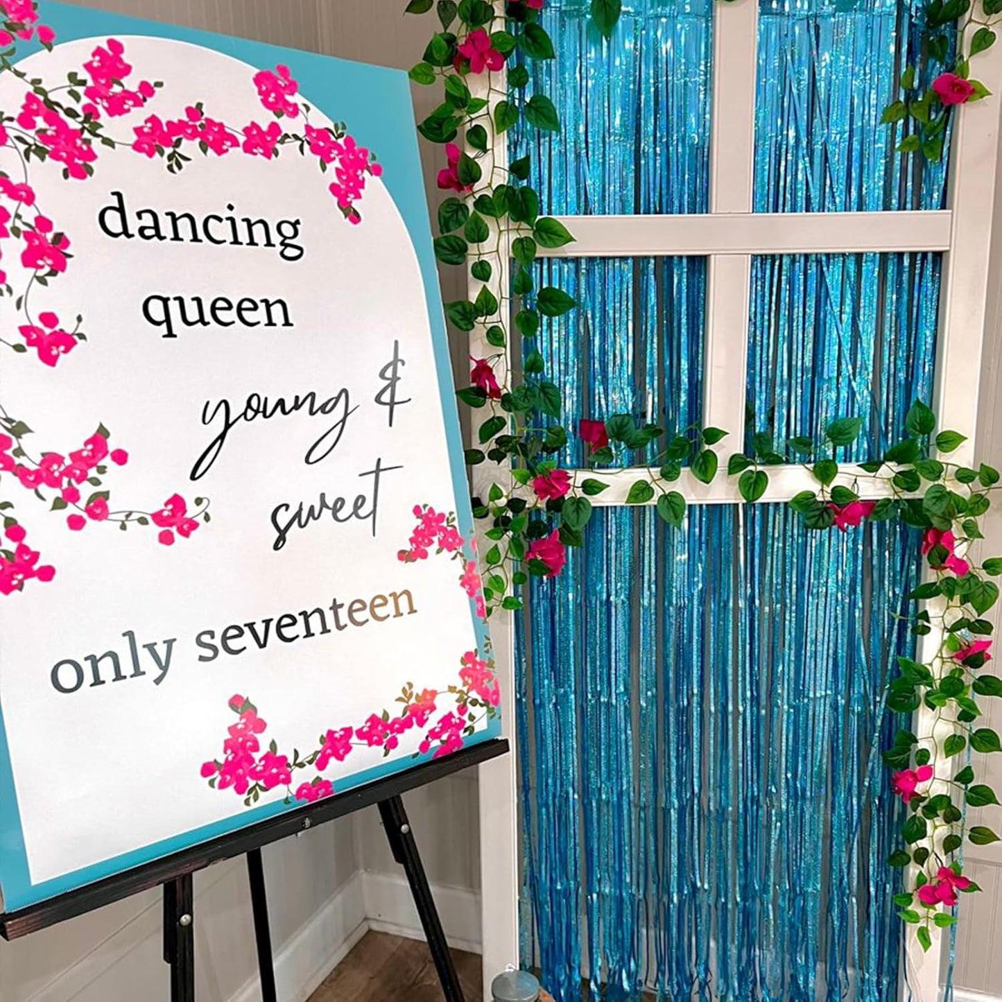 CANREVEL 2 Pack 3.3x8.2 Feet Light Blue Foil Fringe Backdrop Curtains, Glitter Tinsel Streamers Birthday Party Decorations, Fringe Backdrop for Baby Shower Mermaid Under The Sea Ocean Frozen Party