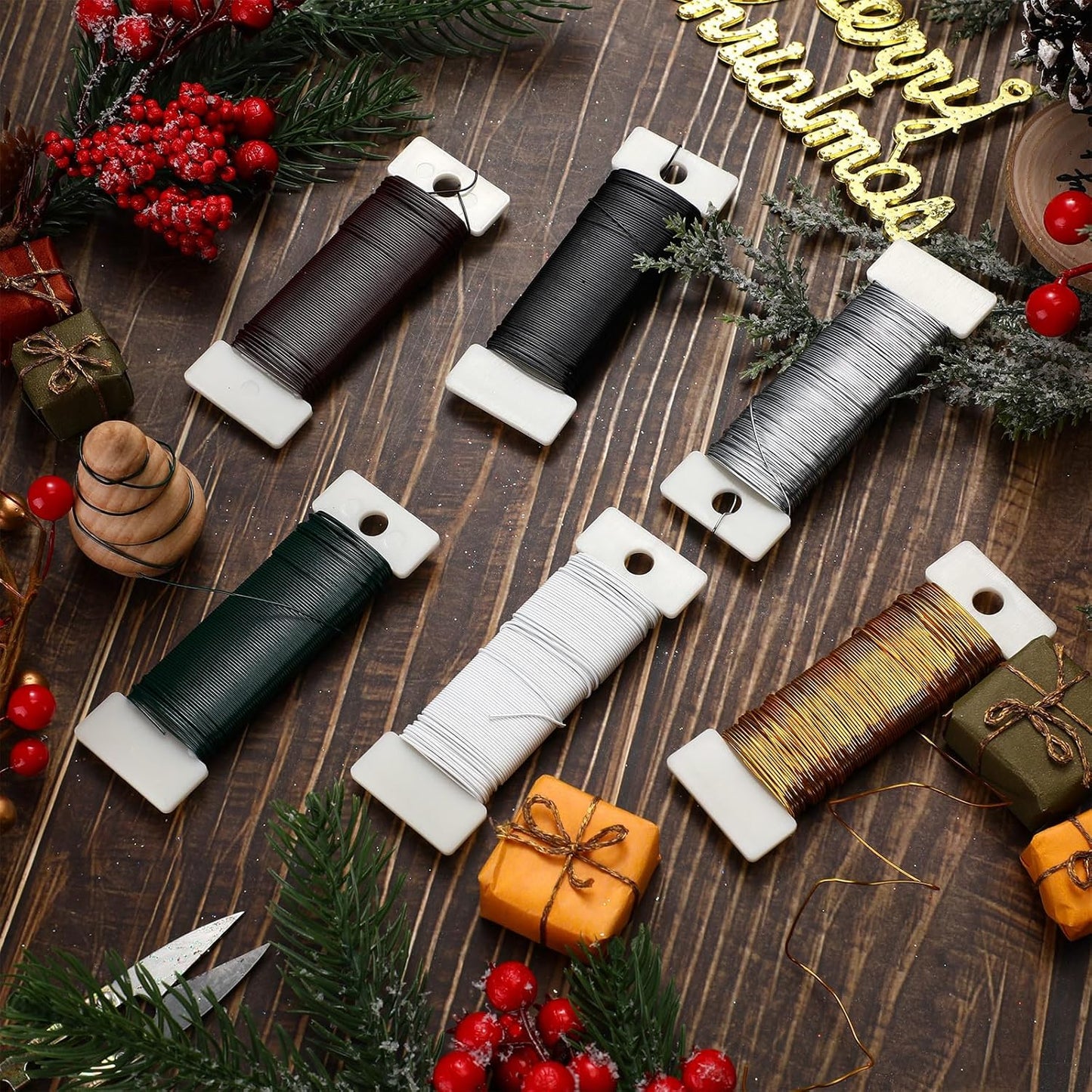 6 Rolls 112 Yards Floral Flexible Paddle Wire Floral Bind Wire for Crafts, Christmas Garland and Flower Arrangements DIY Craft, Christmas Holiday Decoration(Green, Coffee, Silver, Gold, Black, White)