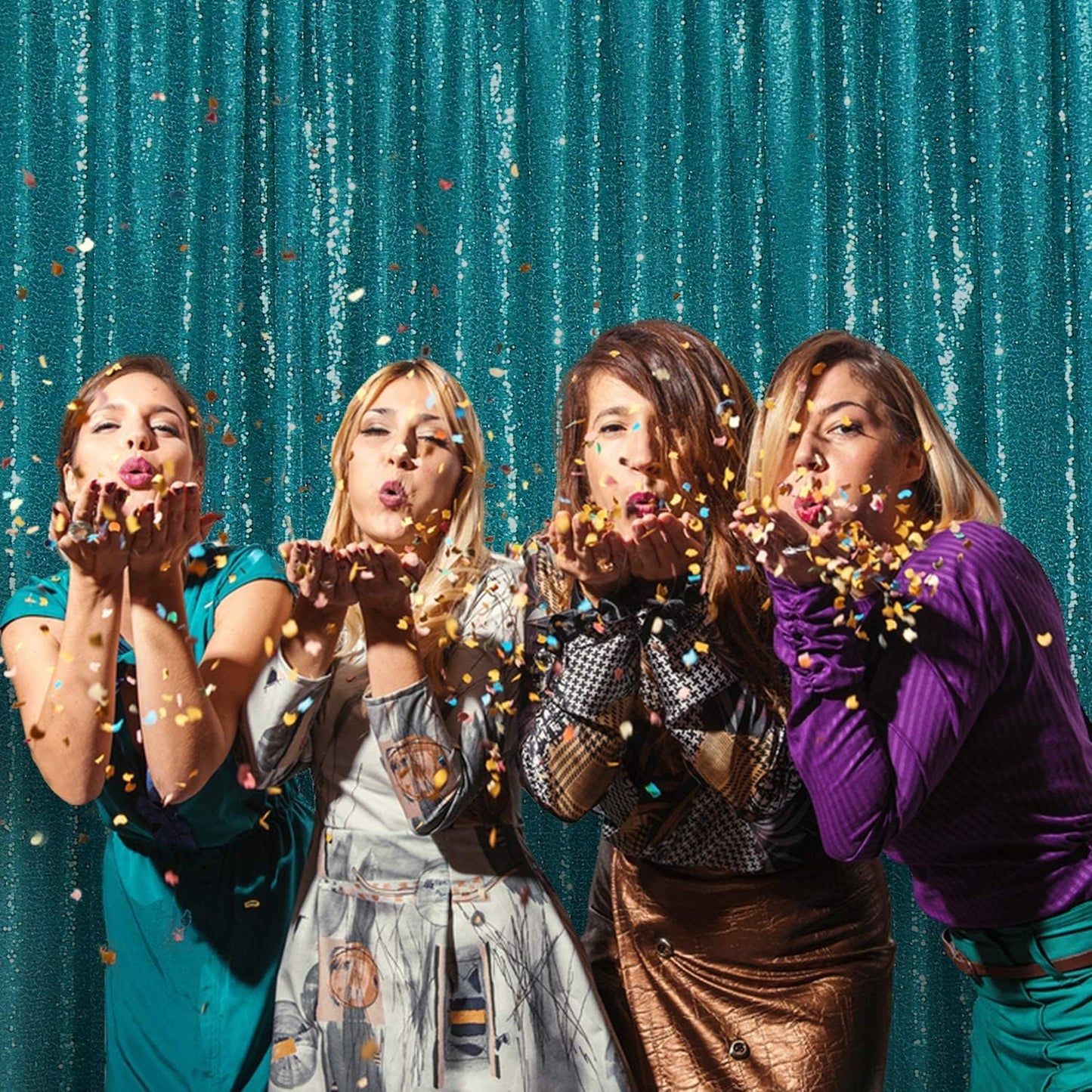 Poise3EHome Teal Sequin Backdrop,8FT x 10FT Sequin Photography Backdrop Curtain for Party Decoration