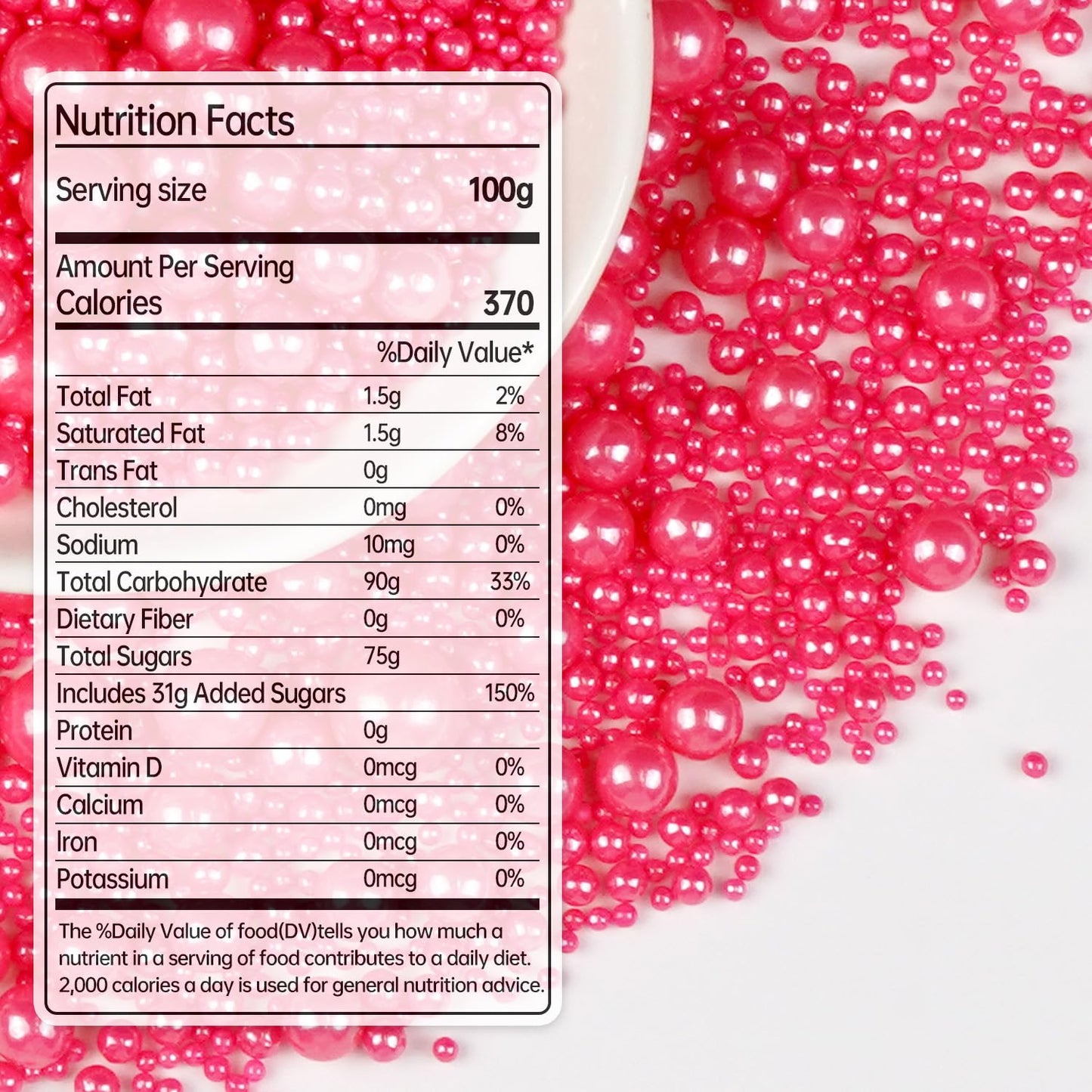 Deep Pink Pearl Sprinkles, Edible Candy Sugar Pearls, 150g/5.29oz, Pink Sprinkles for Cake Decorating, Baking Cake Decorations, Ice Cream Toppers, Cupcakes, Wedding Party Chirstmas Supplies
