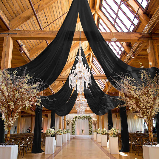 6 Panels Black Ceiling Drapes for Wedding, 5ftx20ft Ceiling Drapes Cheesecloth Sheer Fabric Curtain Wedding Arch Draping Fabric Romantic Ceilings Decorations for Weddings Party Ceremony Stage