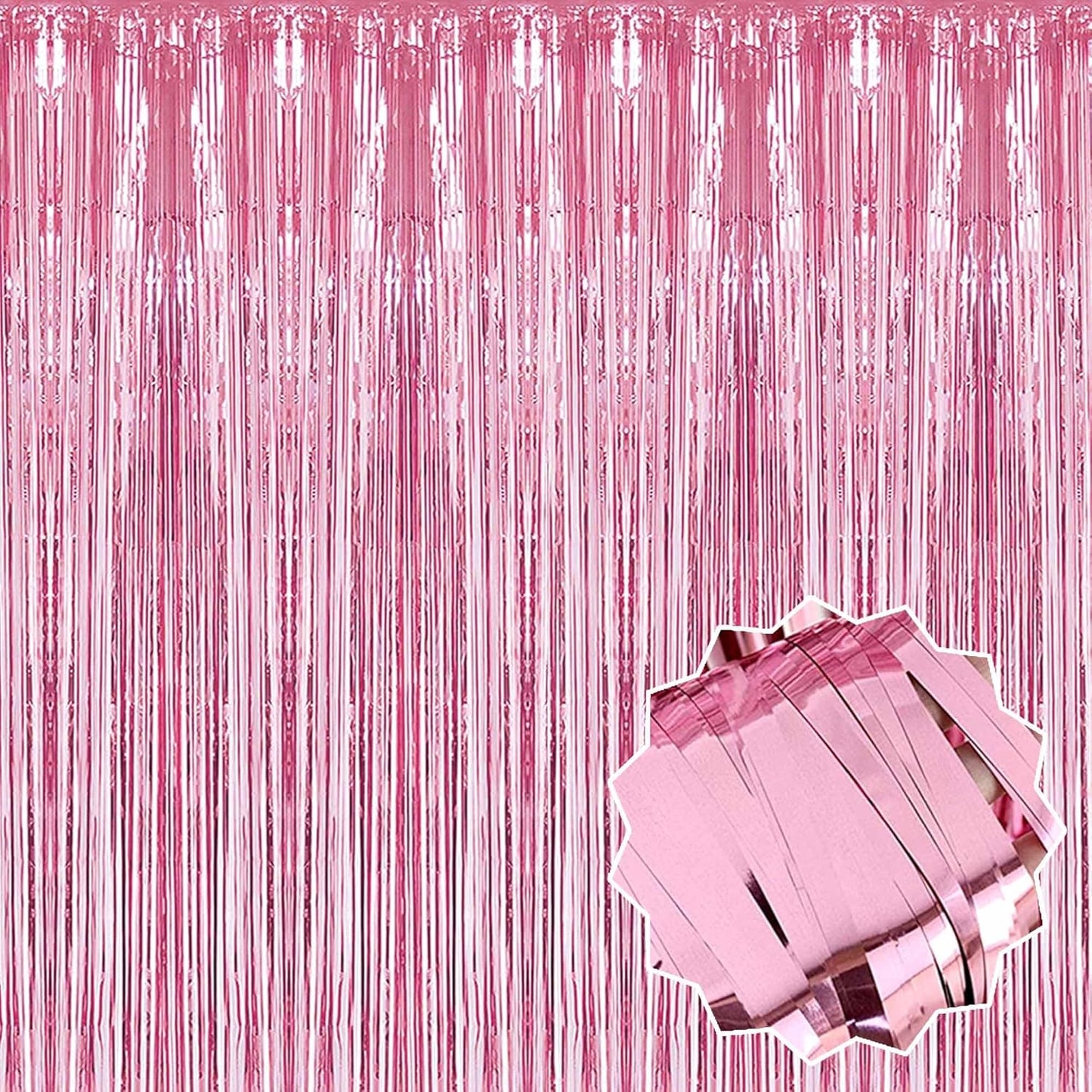 6 Pack Pink Foil Fringe Curtains Backdrop, 3.28 x 8.2 Ft Metallic Streamers Tinsel Curtains Background for Photo Booth, Birthday, Weddings, Carnivals, Graduation, Themed Party Decorations