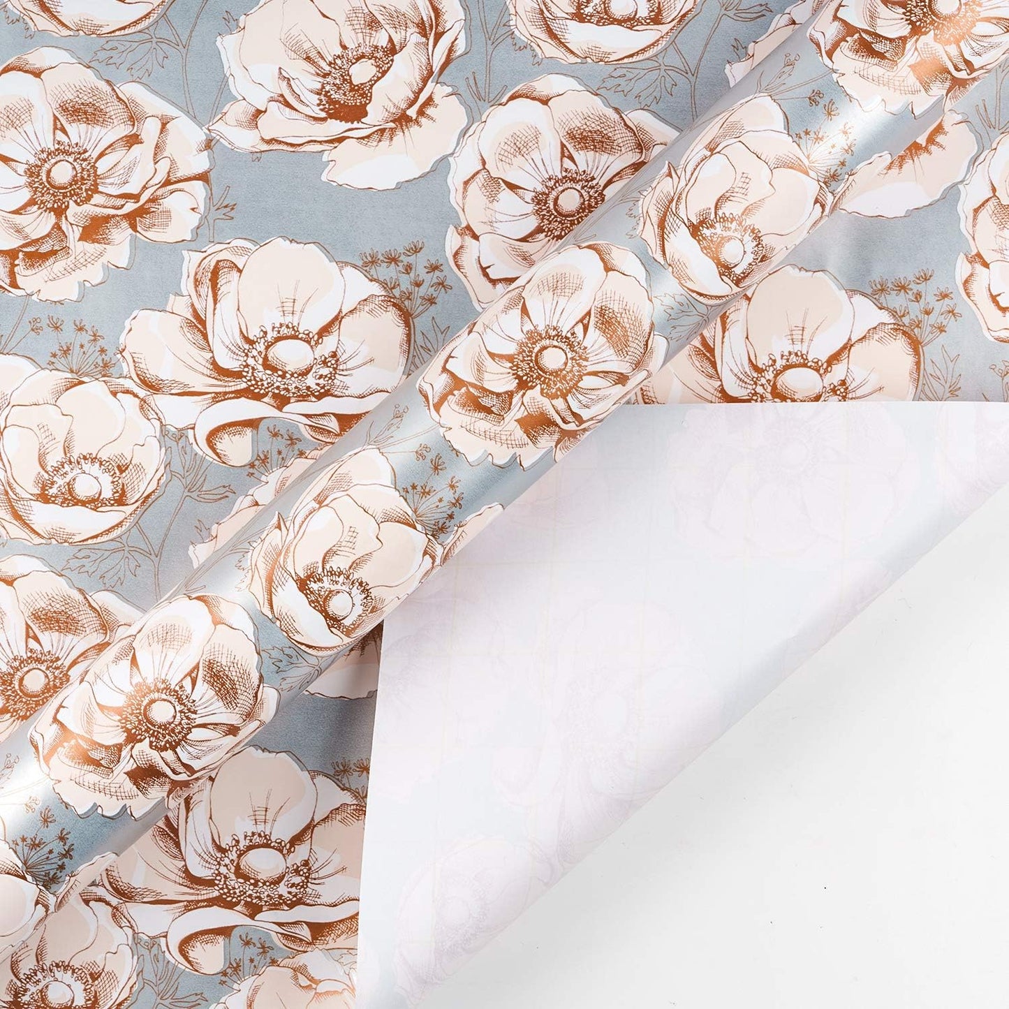 WRAPAHOLIC 30 Inch Jumbo Reversible Floral Wrapping Paper - 30 Inch X 33 Feet - Siver Floral Design for Wedding, Birthday, Mothers Day, Baby Shower, Anniversary, Bridal Shower