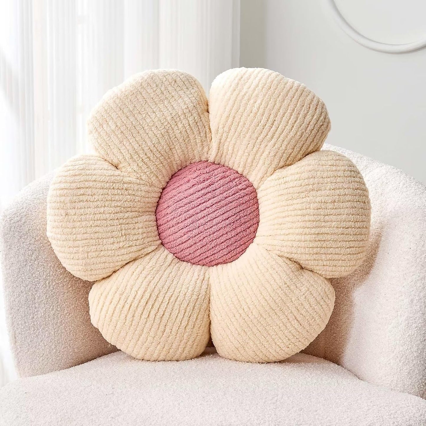 Flower Throw Pillow, Soft White 14.9" Shaped Floor Pillow for Home Decor, Cute Aesthetic Plush Decorative Pillows for Bed, Sofa, Couch
