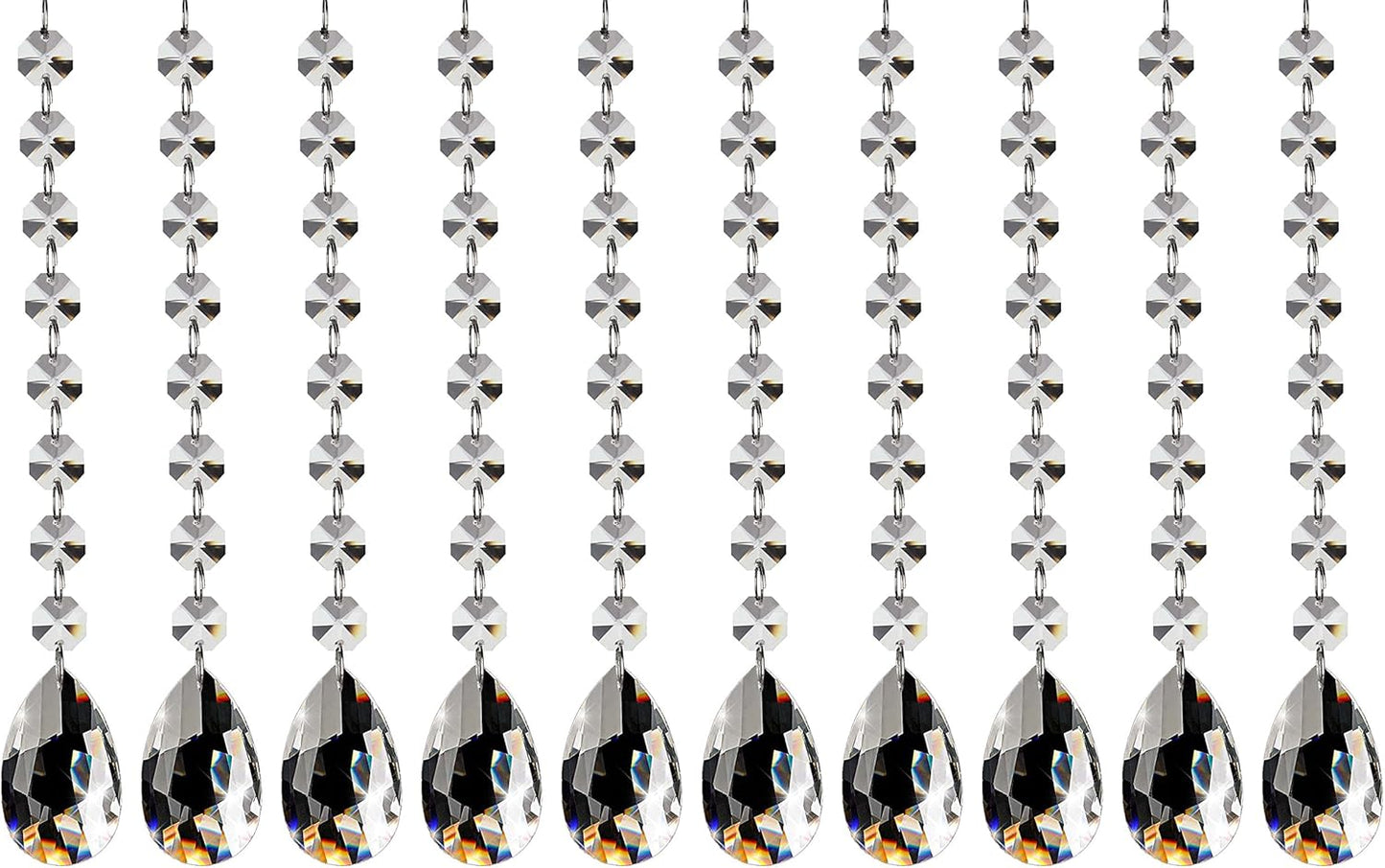 Fushing 10Pcs 1ft Teardrop Crystal Strands, Hanging Beads Chain Garland, Chandelier Pendants Parts Glass Beads (50mm, Clear)