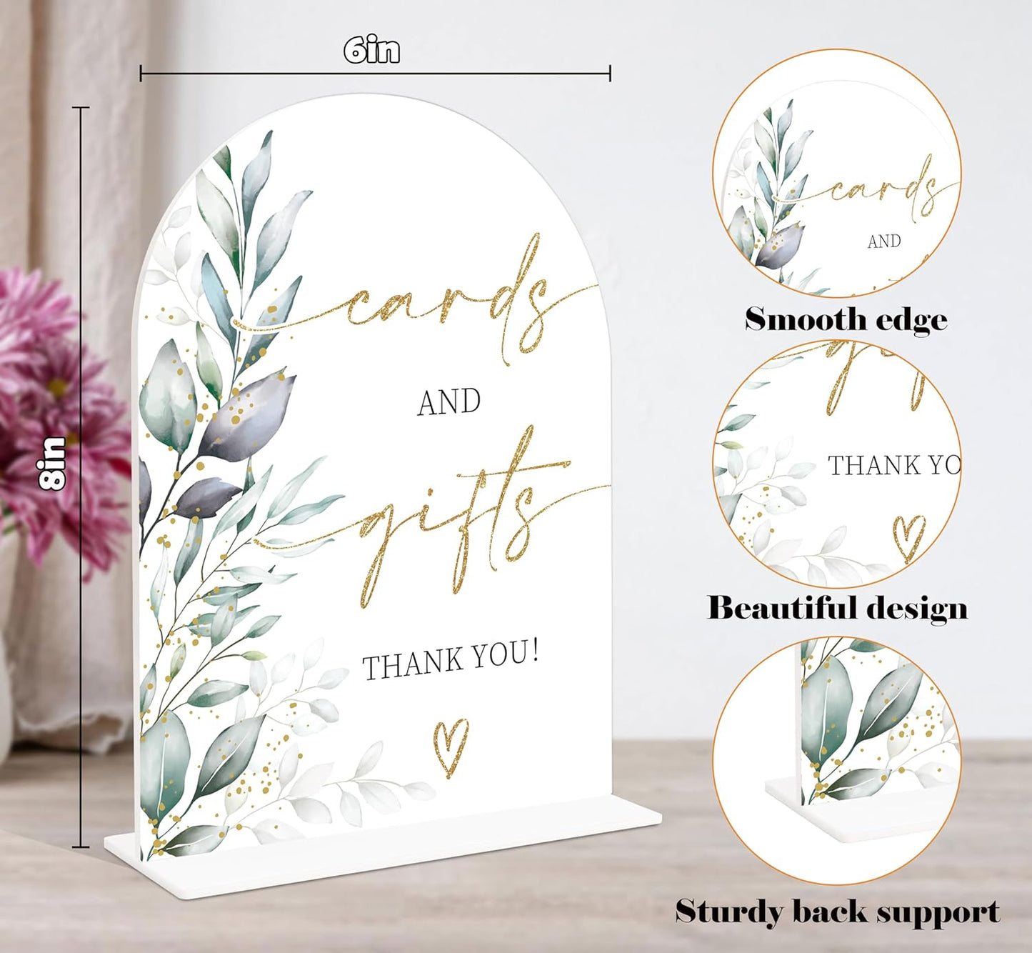 Acrylic Wedding Signs, Greenery Theme Cards and Gifts Sign, Wedding Reception Signage, Bridal Shower Table Decor with Stand, Engagement, Anniversary, Newlywed Events and Parties Supplies, 17