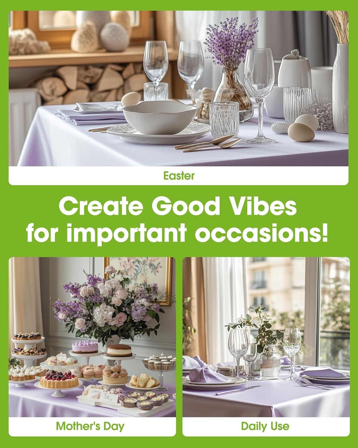 Pureegg Plastic Table Cloth Disposable 10 Pack, 54 x 108 Inch Table Cloths, Easter Party, Decorative Tablecloths, Rectangle, Light Purple, Pastel, Plastic Cover, Leakproof & Sturdy, Lilac, Lavender