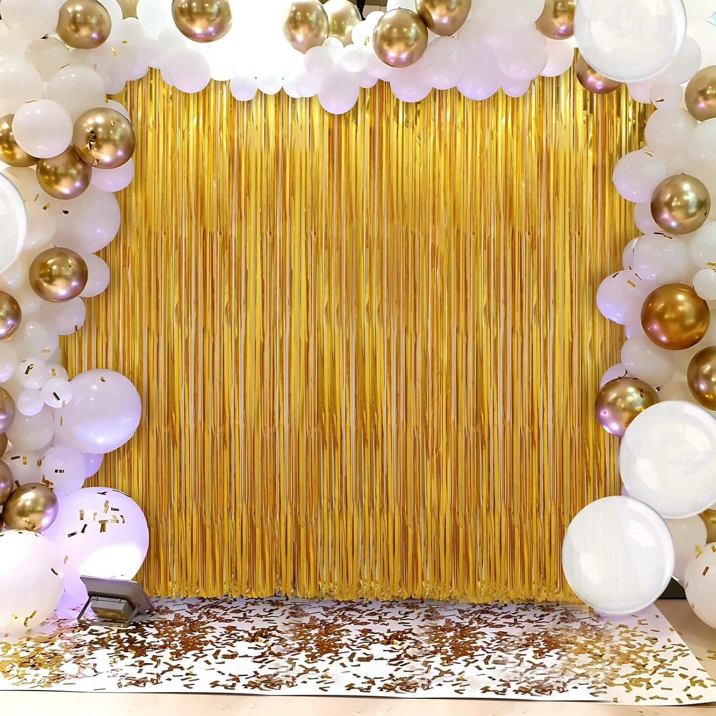 2 Pack Gold Foil Fringe Curtains Streamers Party Decorations 3.3 x 8.2 ft, Gold Tinsel Curtain Fringe Backdrop for Parties, Door Fringe Birthday Streamers, Photo Booth Backdrops, Party Decor