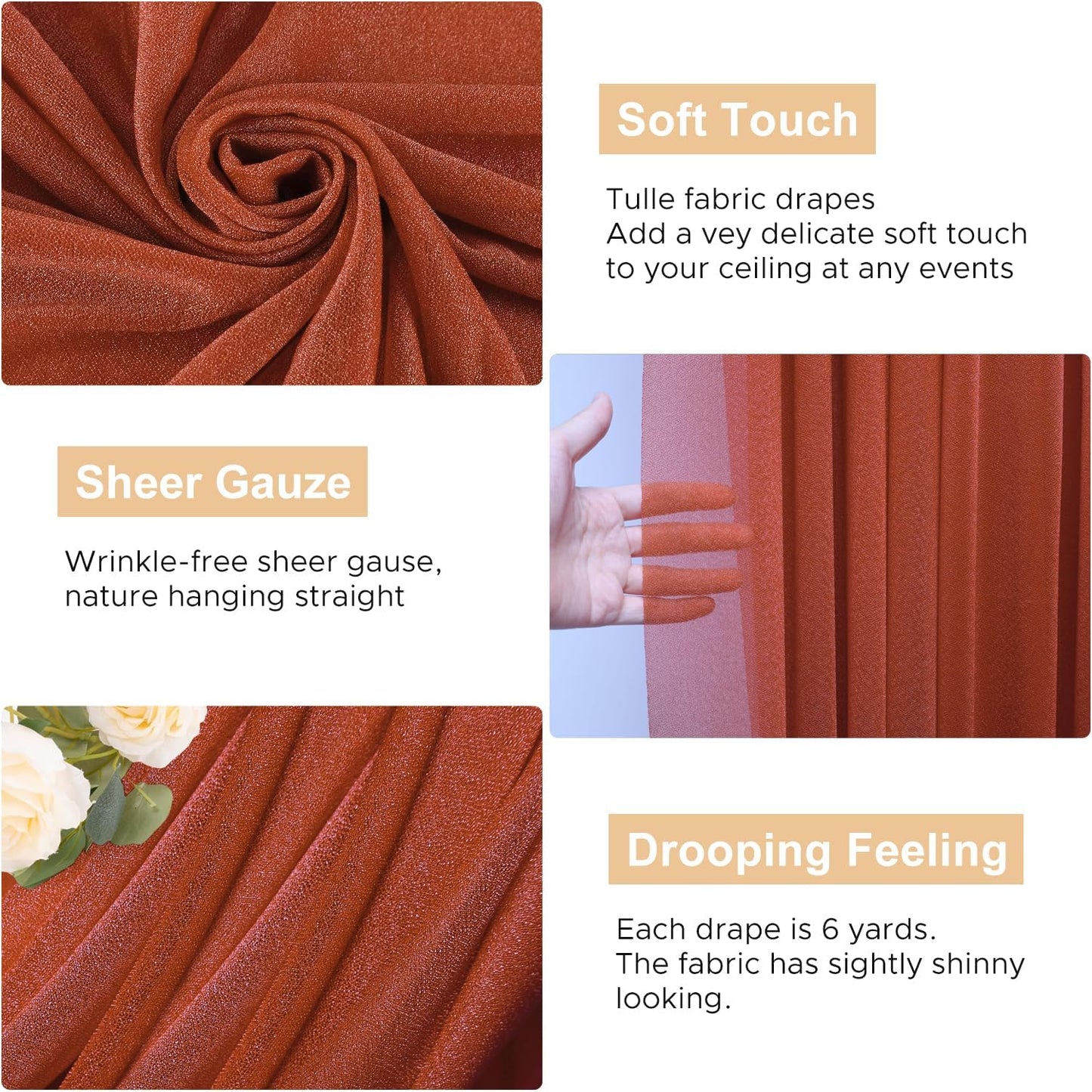 Wokceer Wedding Arch Draping Fabric Terracotta 28.7" x 20FT Sheer Drapes Backdrop for Ceremony, Birthday Party, Bridal Shower Decoration
