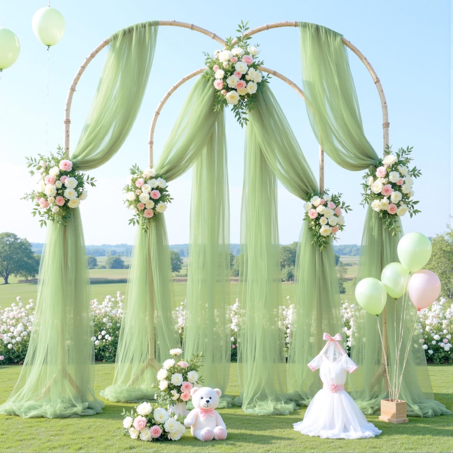 Wedding Arch Draping Fabric Backdrop 2 Panel 30" x 19Ft Sage Green Drapes Curtains for Wedding Reception Sheer Tulle Backdrop Curtain for Ceremony Birthday Party Baby Shower Arbor Ceiling Decorations