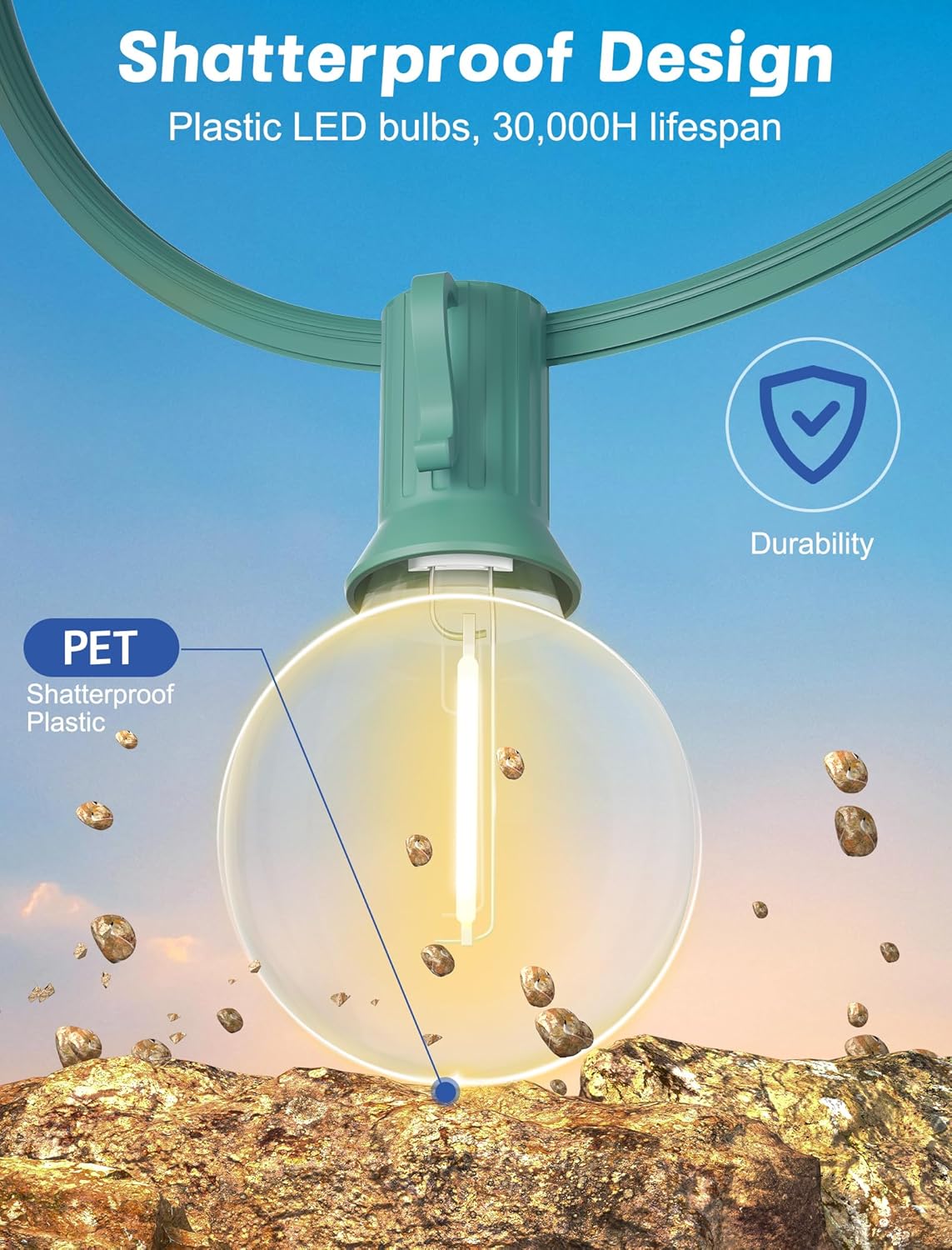 SUNSGNE 25Ft Round Christmas Lights Outdoor, G40 Globe String Lights with 27 LED Clear Lights(2 Spare), Green Wire String Lights for Yard Patio Porch Tent Pergola Backyard Christmas Decorations