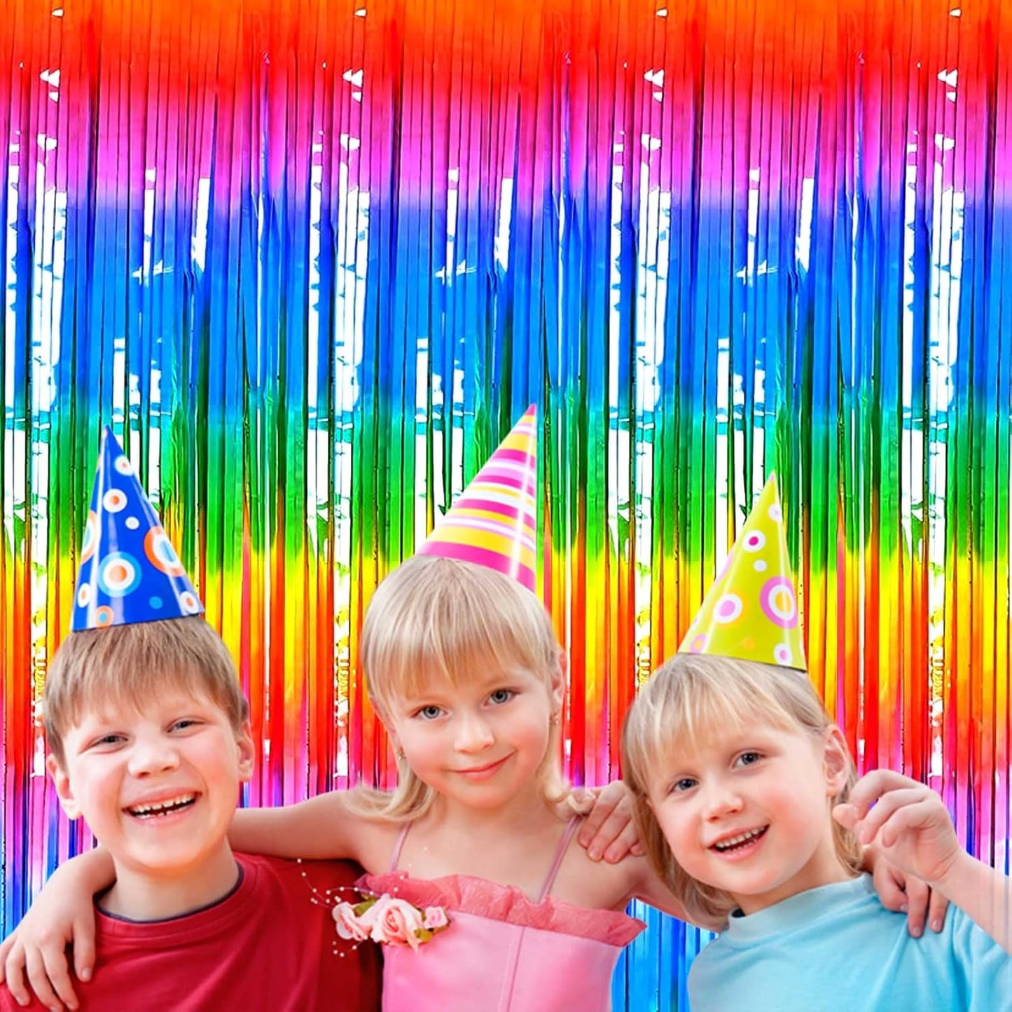 4 Pack Rainbow Foil Fringe Curtain Backdrop, 3.3Ft x 9.8Ft Colorful Metallic Tinsel Foil Streamers Curtains for Photo Booth, Wedding, Thanksgiving, Birthday, Christmas, Halloween Party Decoration