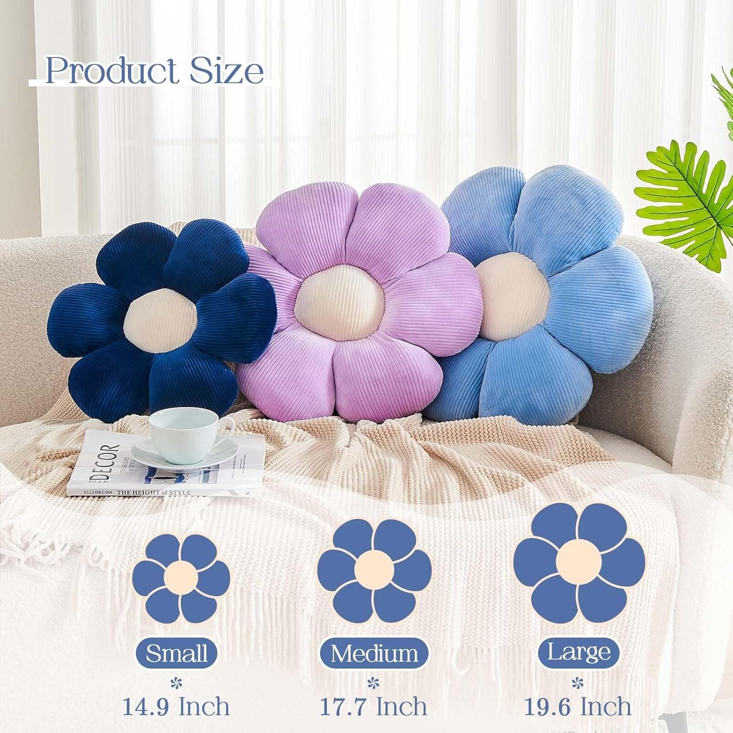 Lavender Flower Pillow, 14.9" Cute Flower Shaped Floor Pillow, Aesthetic Floral Plush Daisy Decorative Throw Pillows for Bed Sofa Couch