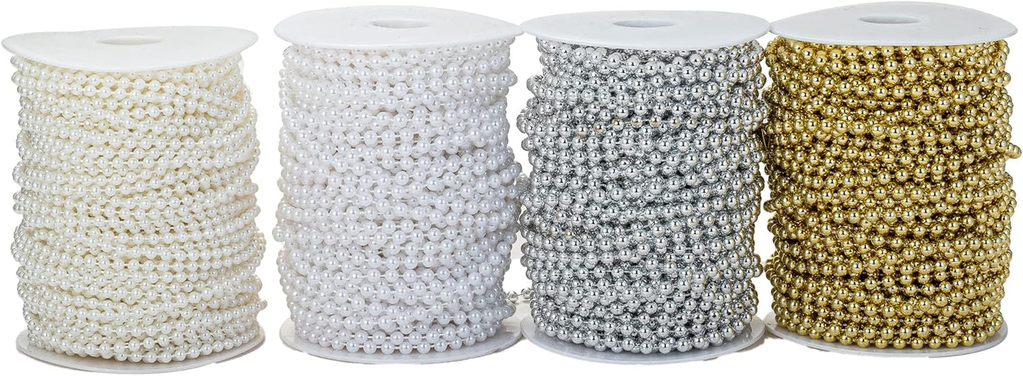 8mm Crafts Faux Pearl Beads Garland Pearl Bead Roll Strand of Pearls to Decorate Floral Centerpieces Wedding Party Favor Christmas Tree(33 Feet Gold)