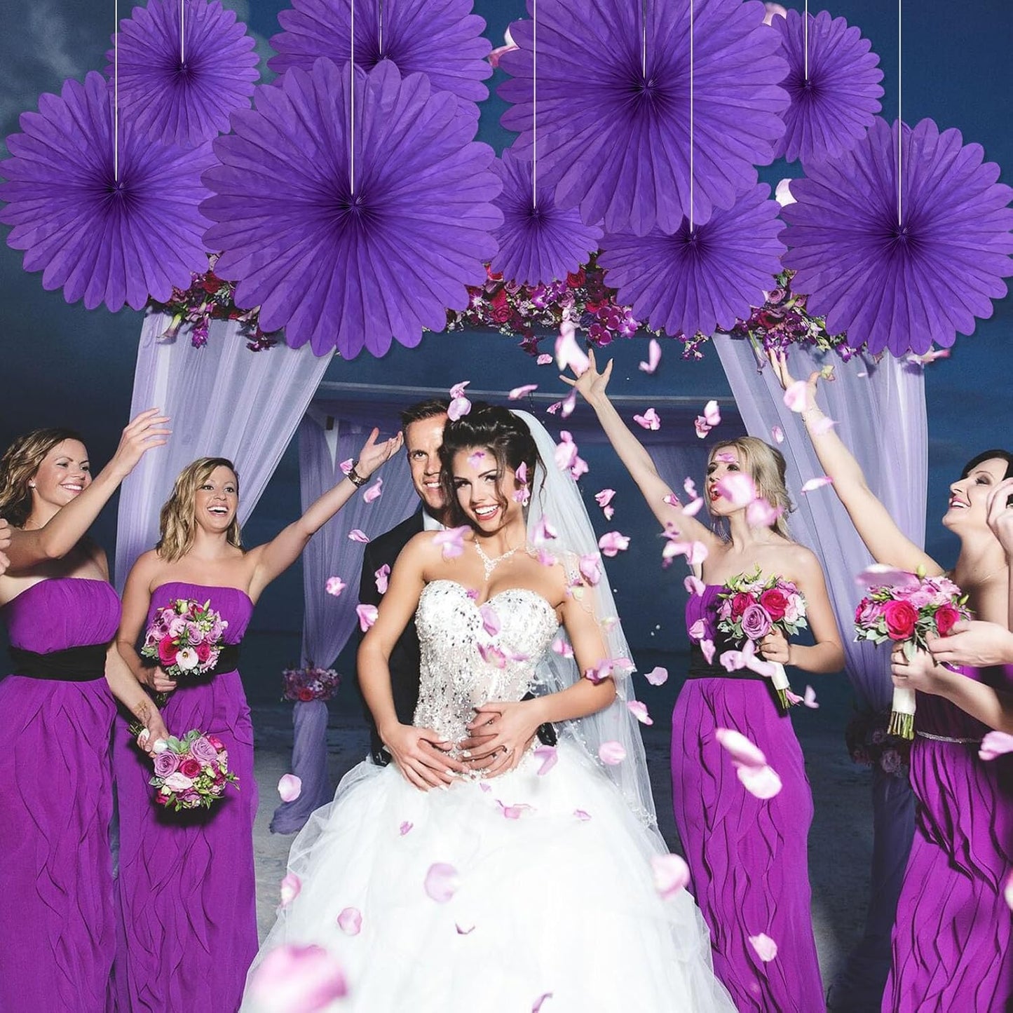 20 Pcs Purple Hanging Paper Fan, Round Paper Fans Decorations Set for Weddings, Birthdays, Engagement, Bridal Shower, Baby Shower Event, Graduation, Party Supplies Decor