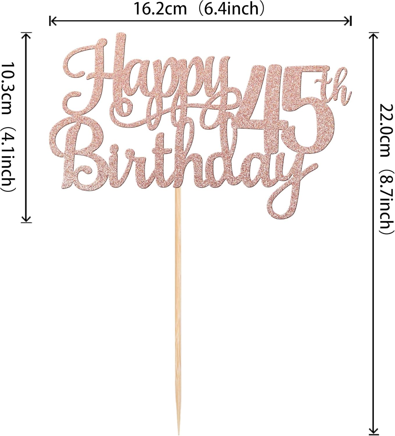 1 PCS Happy 45th Birthday Cake Topper Glitter Cheers to 45 Years Birthday Cake Pick 45 Fabulous Cake Decoration for Happy 45th Birthday Theme Party Decorations Supplies Rose Gold