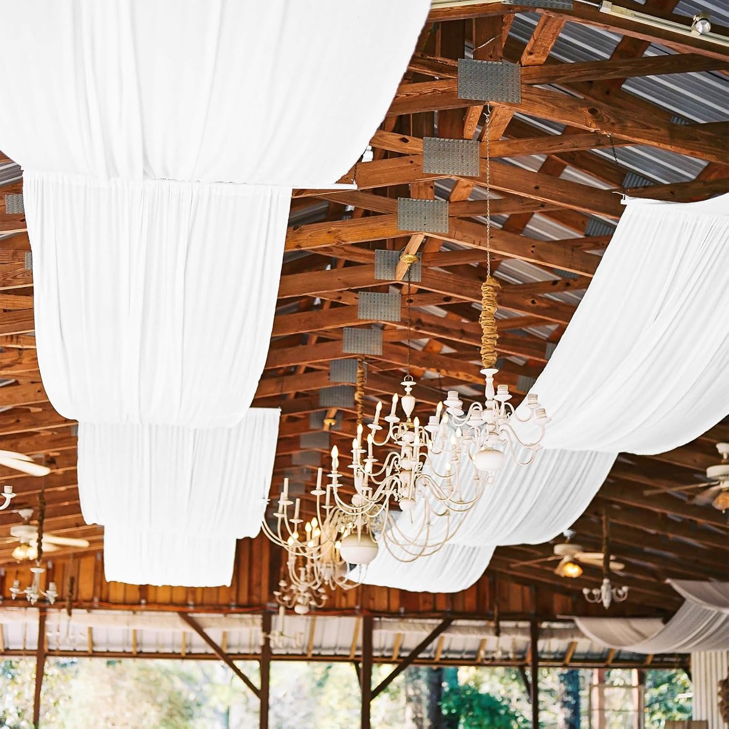 6 Panel White Wedding Drapes, 5ftx10ft Cheesecloth Sheer Fabric Curtains for Wedding Arch, Romantic Ceiling Decorations