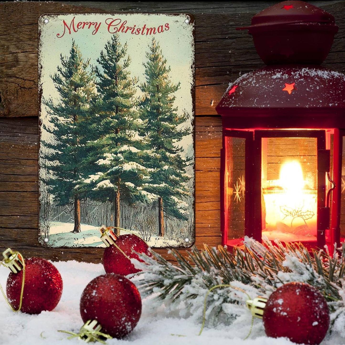 Vintage Christmas Decor Sign Christmas Tree Metal Tin Sign Merry Christmas Retro Tin Sign for Holiday Wall Decor Outdoor Cafe Living Room Bedroom 8x12Inch