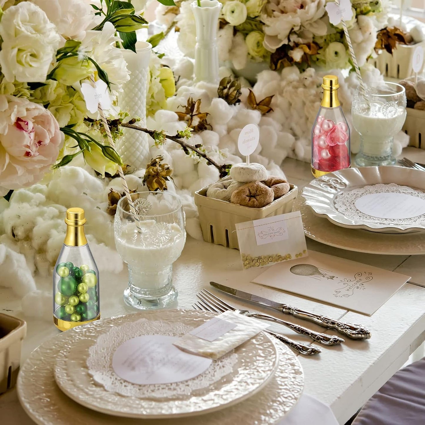 Cunhill 18 Pieces Mini Champagne Bottles Container Bulk Plastic Small Champagne Candy Bottles DIY Favor Mini Candy Jars Wedding Favors for Wedding Bridal Baby Shower Birthday(Clear and Gold)