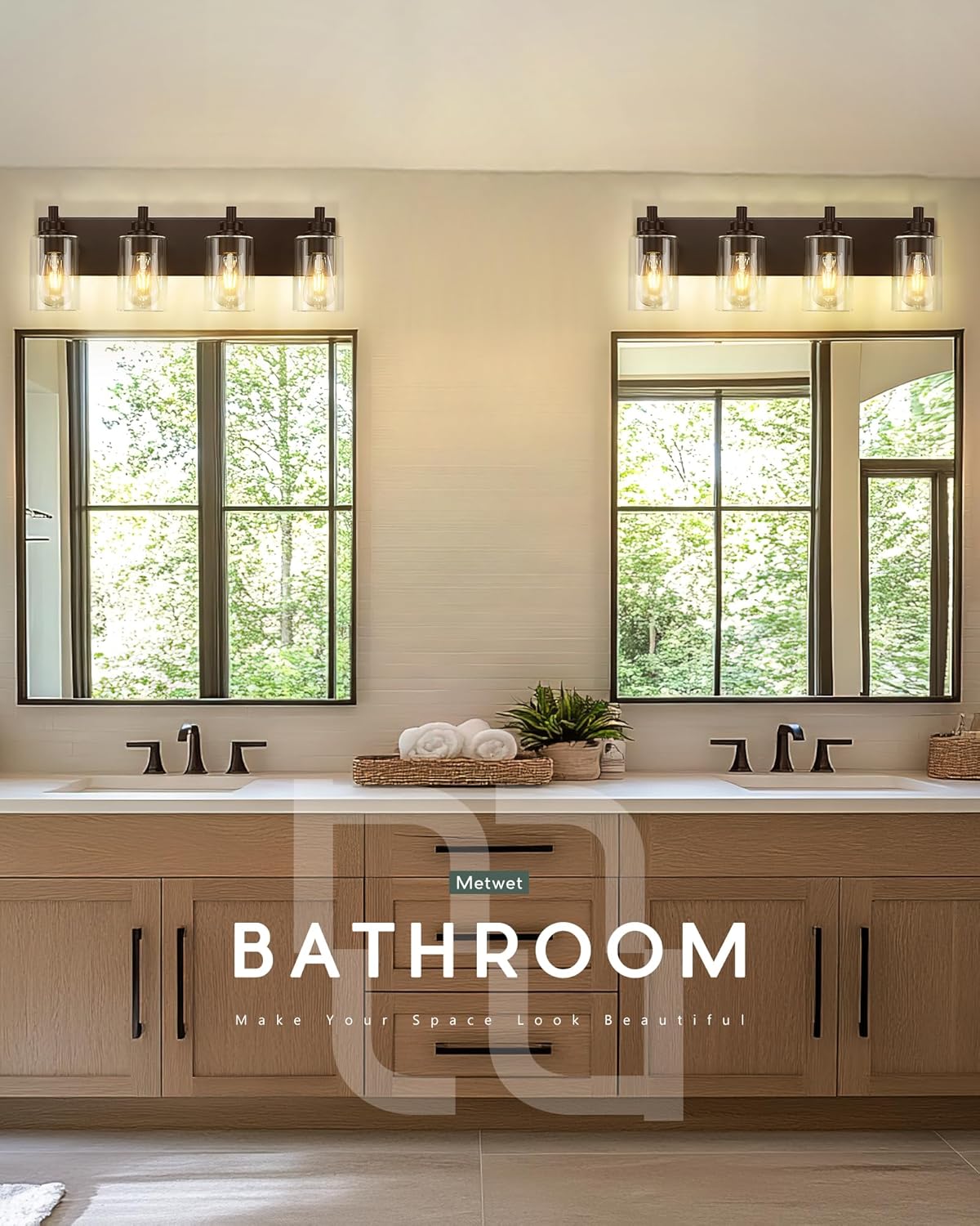 4-Light Bathroom Light Fixtures, 24.5 Inch Oil Rubbed Bronze Vanity Lights with Cylinder Clear Glass Shade, Modern Vanity Lighting Fixtures Over Mirror, VL143-ORB-4