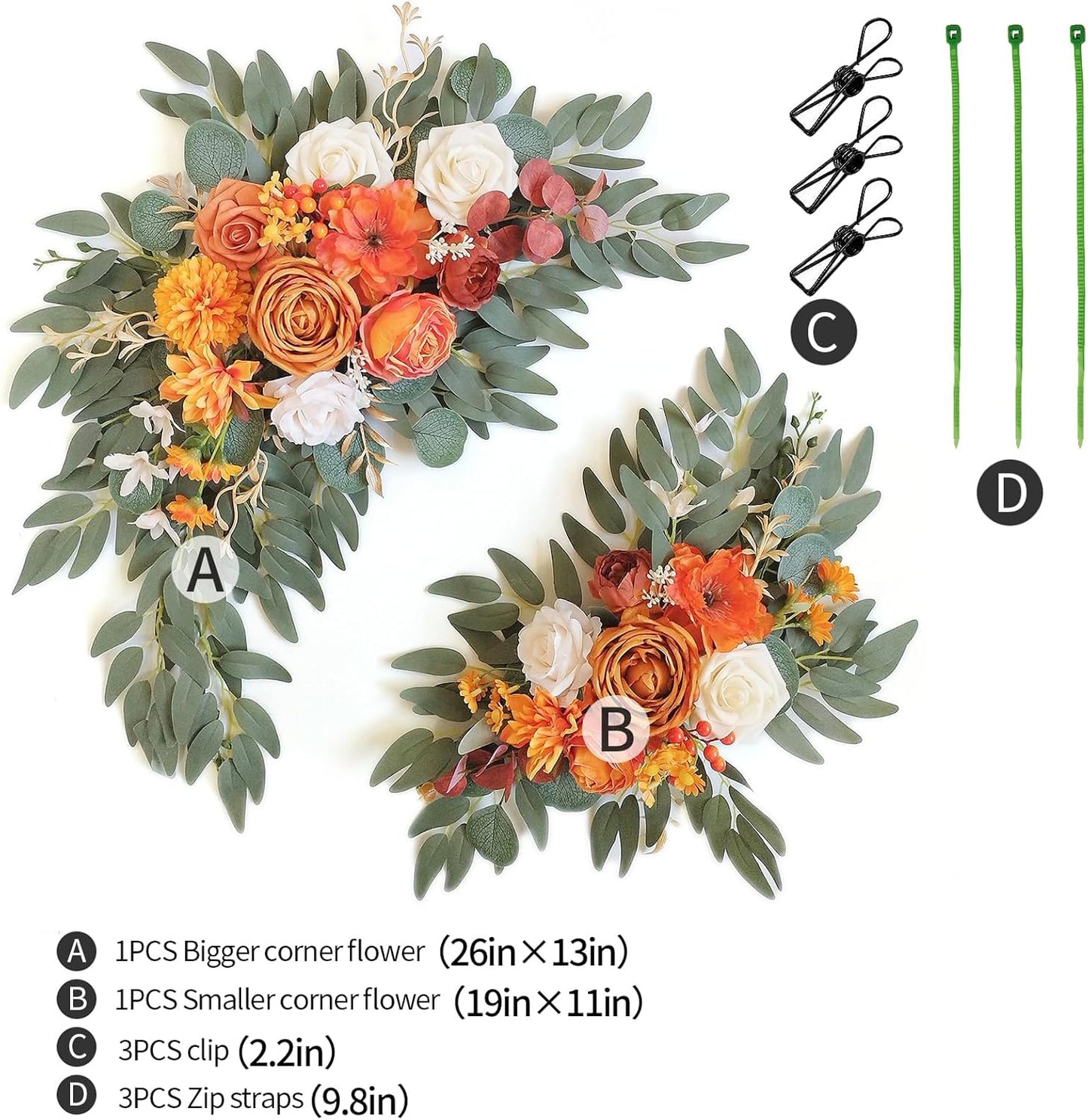 Faux Flower Swag Set of 2 for Wedding Welcome Signs Floral Swag Wedding Reception Ceremony Signs Decor (Orange)