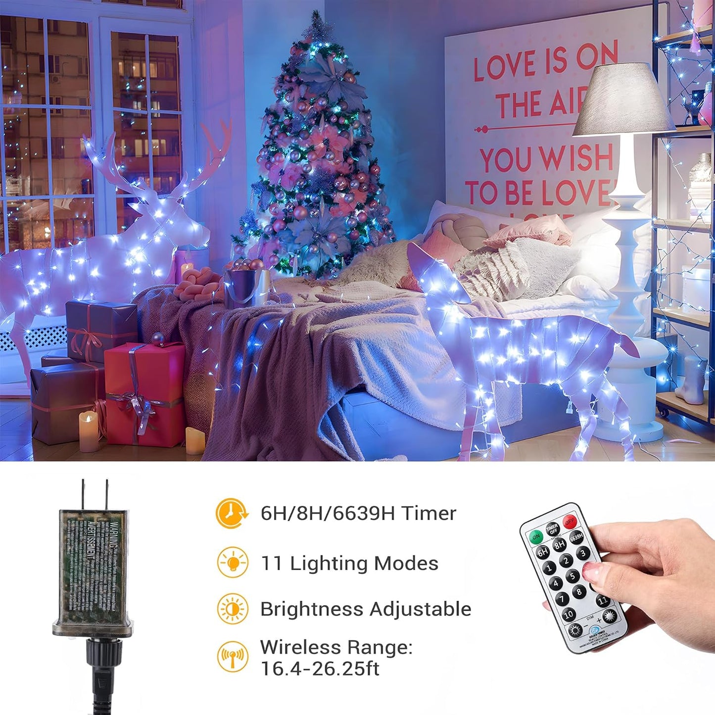 BrizLabs Cool White & Multicolor Christmas Lights, 180ft 500 LED Color Changing String, 11 Modes Tree Lights With Remote, Dimmable Xmas Clear Wire for Indoor Outdoor Christmas