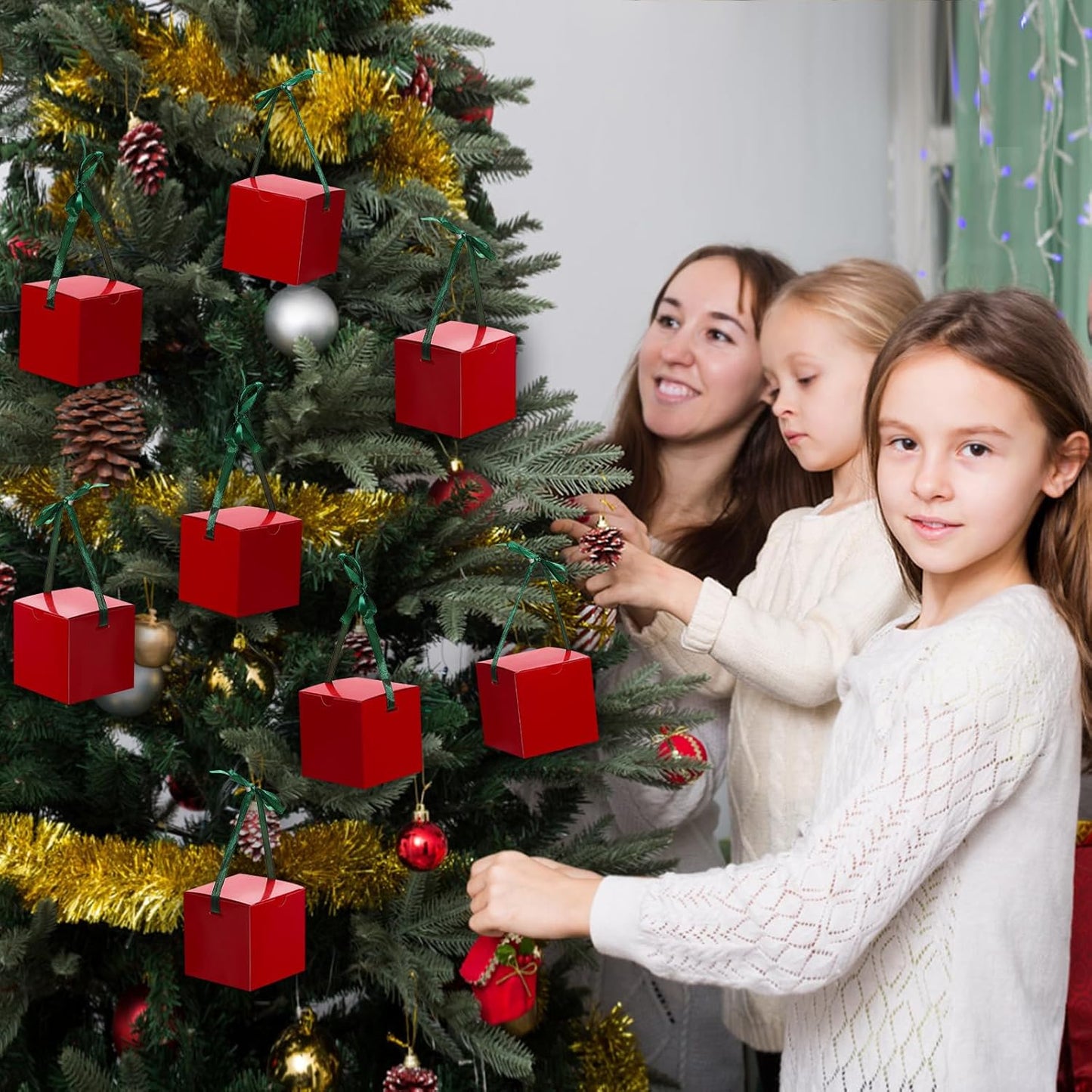 DOYIDE 60 Pcs Small Gift Boxes, 3x3x3 inches Kraft Paper Gift Box with Ribbons, Red Candy Boxes for Christmas Wedding Favors Baby Shower Bridal Shower Birthday Party