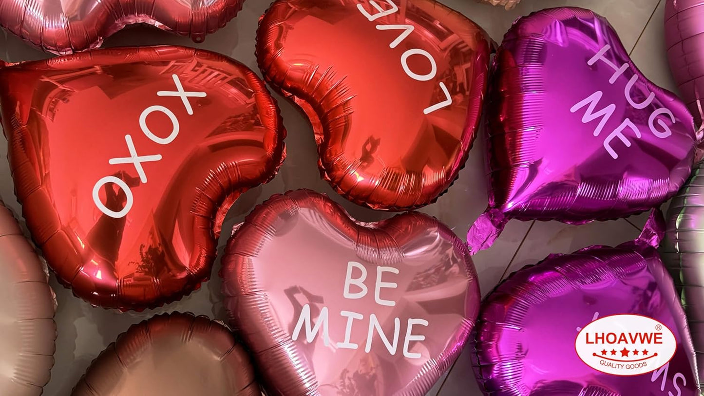 12 Pcs Red Heart Shaped Balloons 18 Inch XOXO | LOVE | SWEET Valentine Balloons for Valentines Day Bridal Shower Wedding Party Decorations (Red,Pink, Hot Pink)
