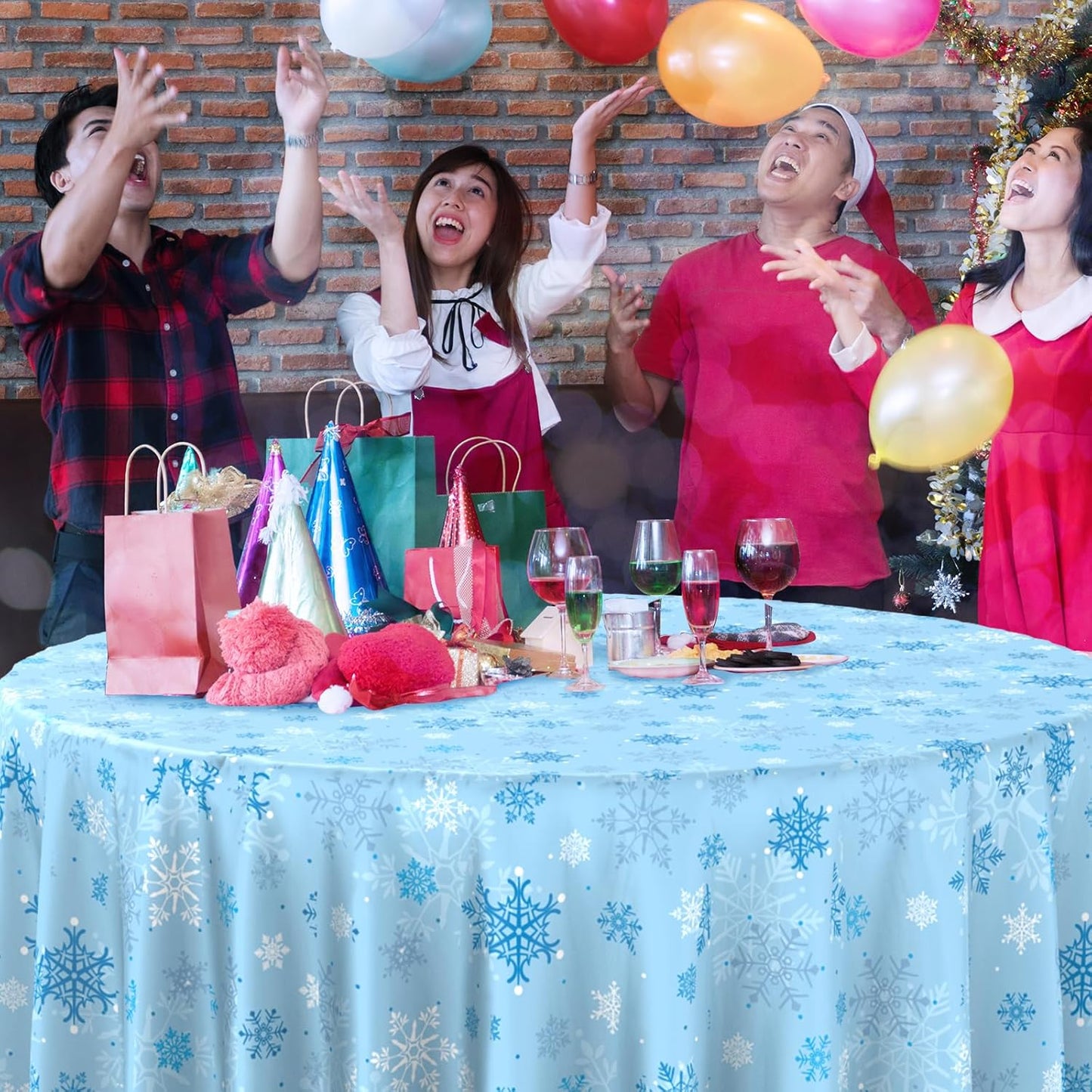 12 Pcs Christmas Snowflake Plastic Party Tablecloth Decorations,Disposable Light Blue Snowflake Round Table Cover Backdrop for Winter Onederland Christmas Holiday Party Supplies,84 inch (Light Blue)