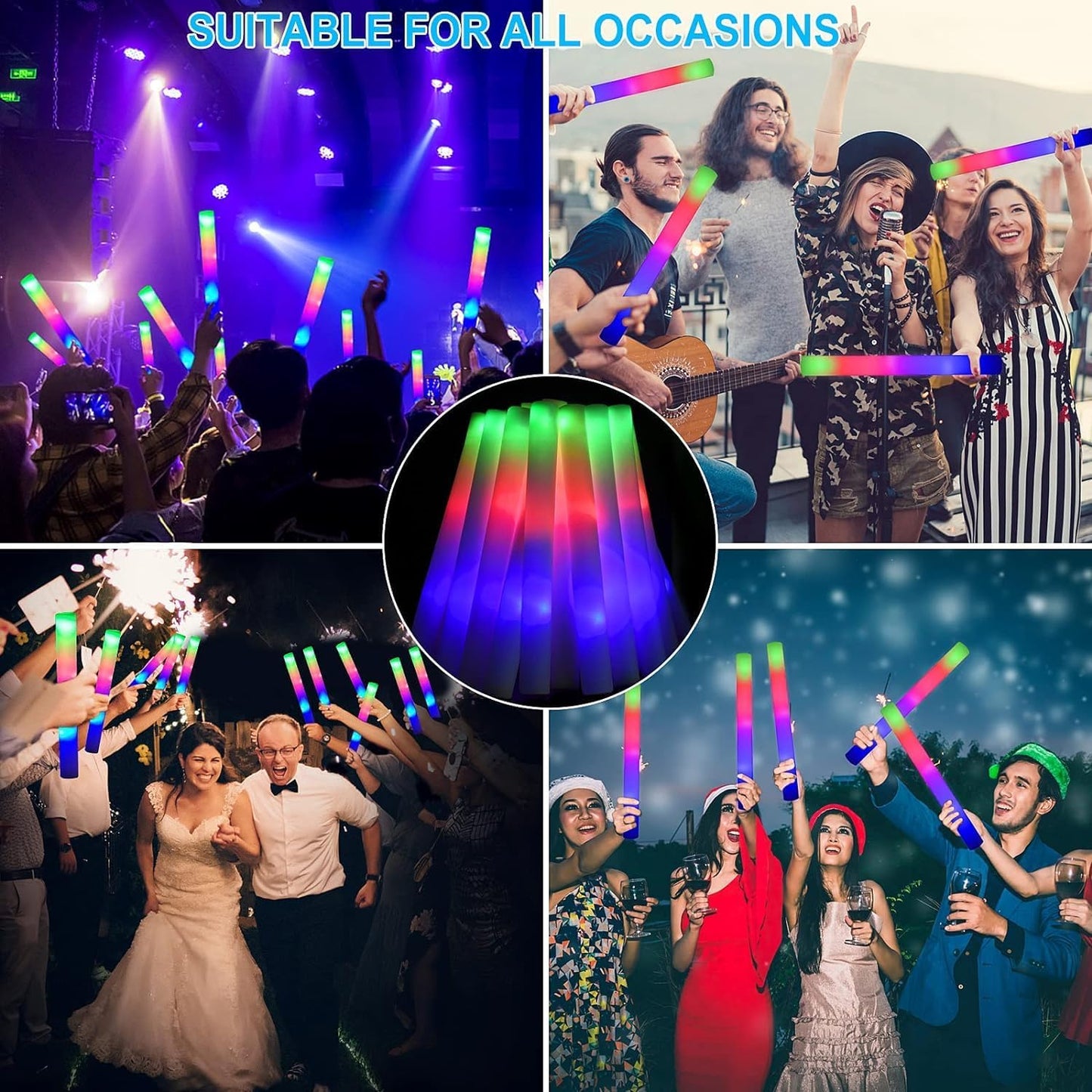 70pcs Foam Glow Sticks,Glow Sticks Bulk,3 Flashing Modes for Wedding Glow in The Dark Party Supplies, Light up Wand for Birthday,Outdoor Camping, Raves