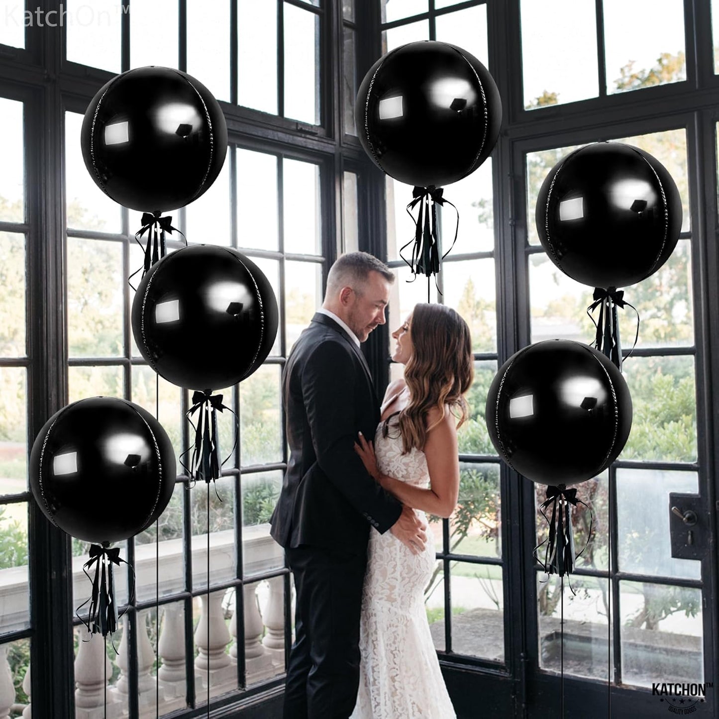 KatchOn, Large Black Mylar Balloons - 22 Inch, Pack of 6 | Round 4D Mylar Balloon | Black Balloons for Birthday, Bachelorette Decorations, Halloween Foil balloons For Halloween Decorations