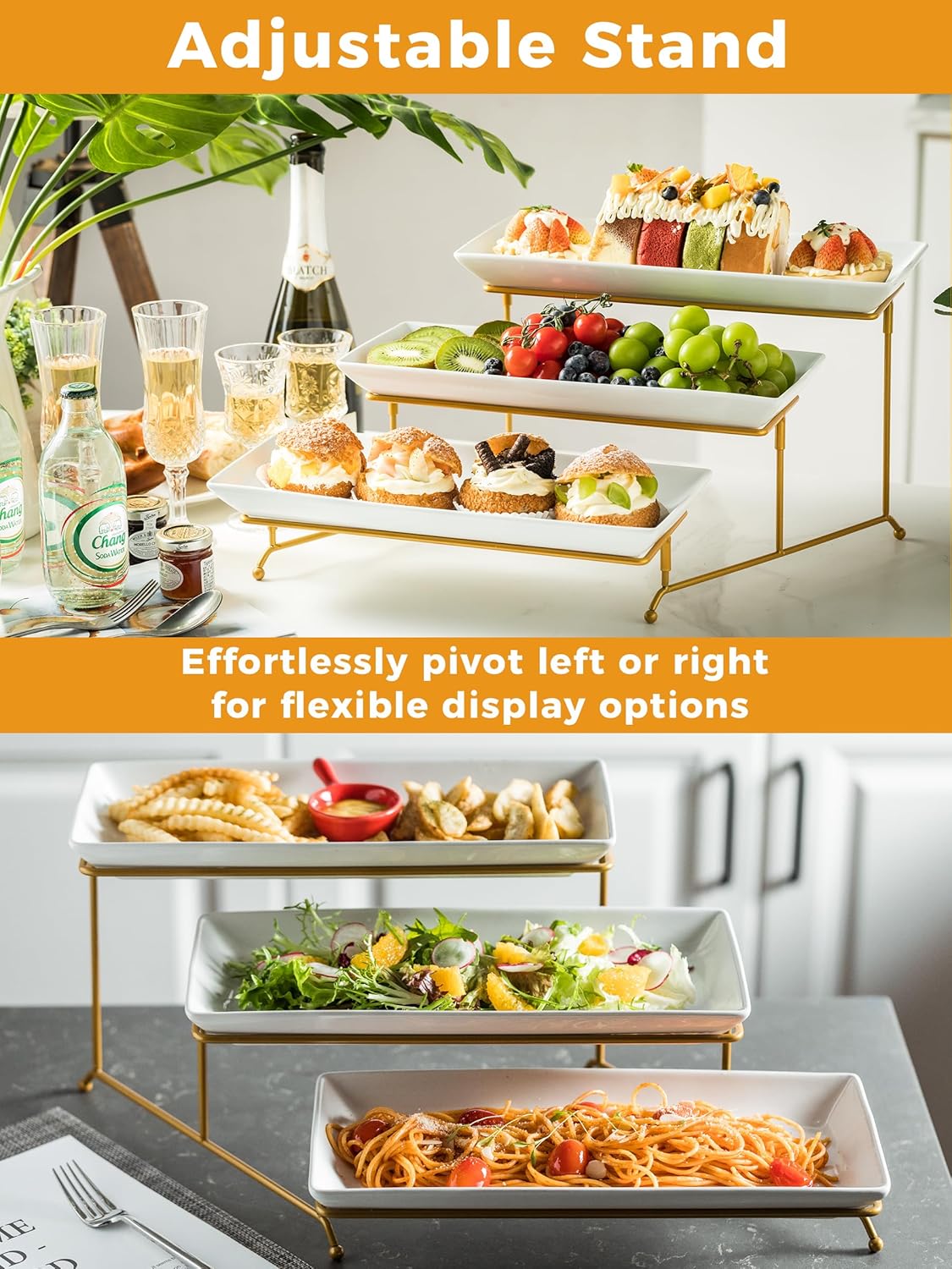 YHOSSEUN 3 Tier Serving Tray for Party, Tiered Serving Platters and Trays, 14 Inch Tiered Tray Stand, Dessert Stand, Serving Stand, Dessert Table Display Set with Collapsible Sturdier Metal Rack