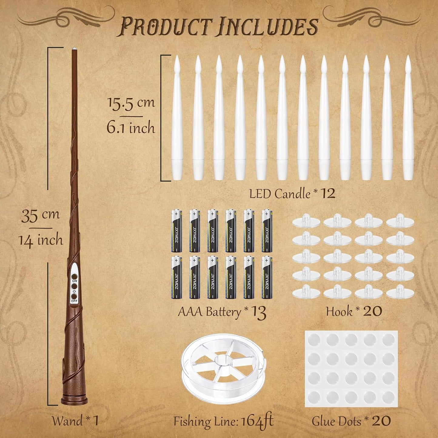 Halloween Decorations, 12 Pcs Floating Candles with Wand Remote, Battery (indluded) Operated Magic Wand Hanging LED Candles, Flameless Flickering Taper Candles for Halloween Christmas Decor Birthday