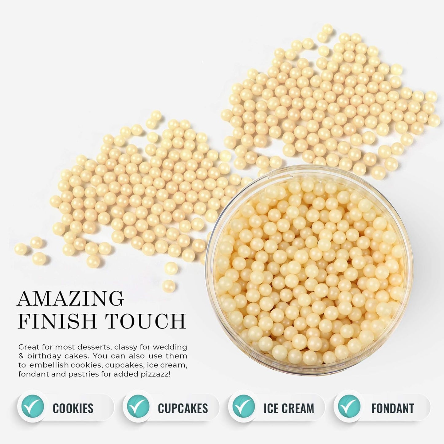 O'Creme Ivory Edible Sugar Pearls Cake Decorating Supplies for Bakers: Cookie, Cupcake & Icing Toppings, Beads Sprinkles For Baking, Certified, Candy Sugar Ball Accents (12mm, 11 Lbs)