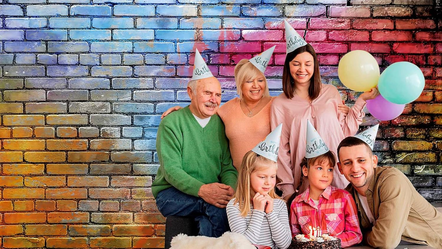 YYNXSY Colorful Brick Wall Photo Backdrop - Retro Stone Brick Wall Background - Microfiber Background Decoration - 8X6FT YY-24