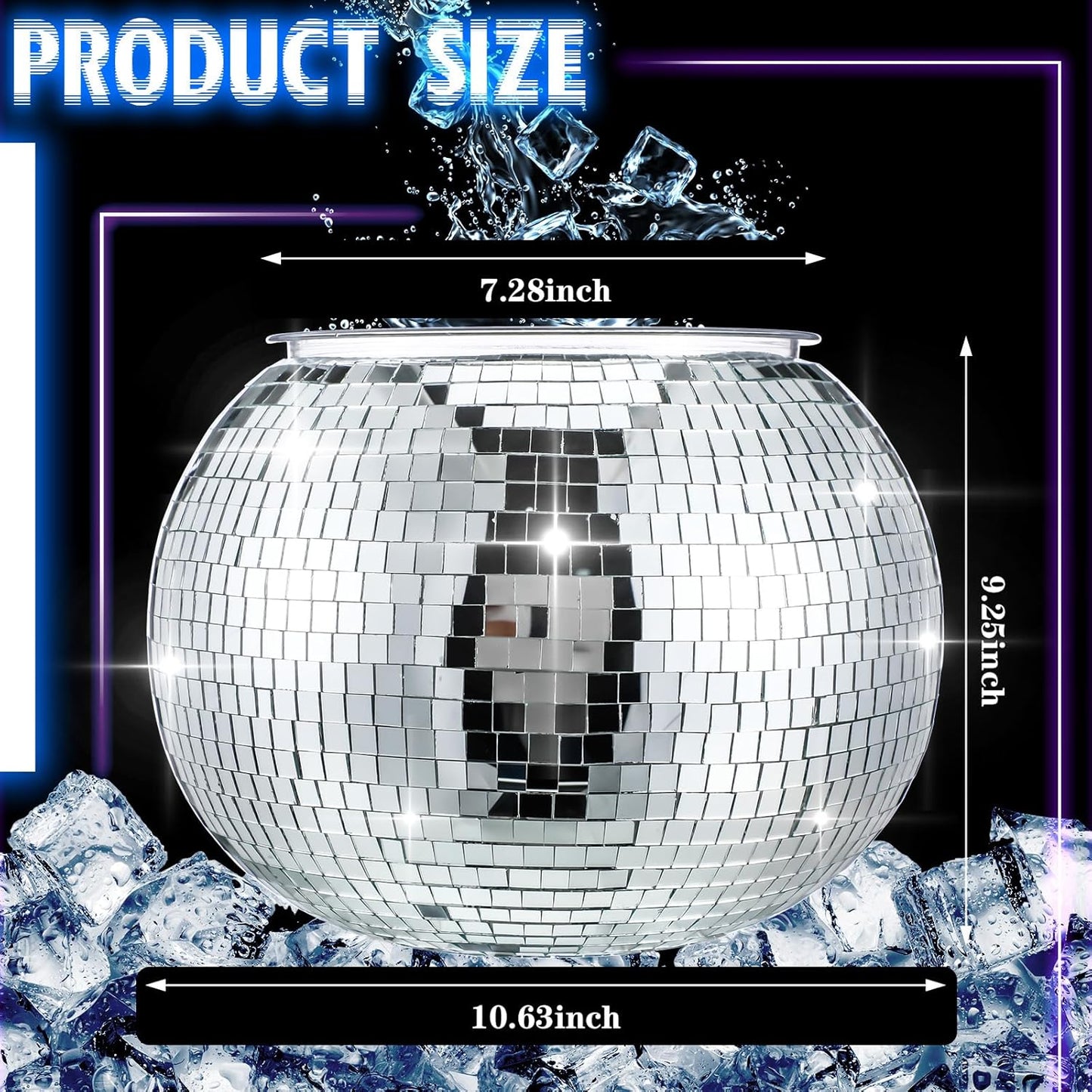 Hoolerry 11L Disco Ball Ice Bucket Mirror Silver Disco Party Champagne Bowl Cup Mirror Ball Themed Beer Bucket Disco Party Supplies Bar Cart Decor for Beer Cocktail Wine Champagne Cooler