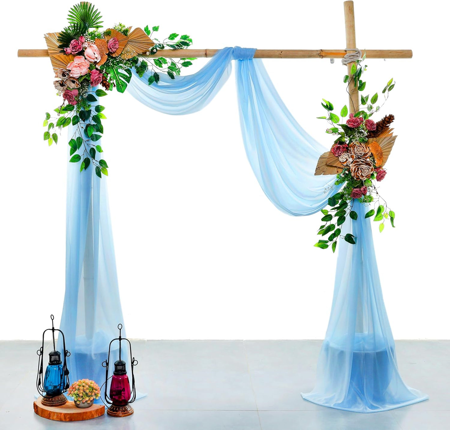 VDS Pack of 3 Panel (30 Inch X 20 Feet) Wedding Arch Draping Fabric Sheer Chiffon Fabric Drapery for Wedding Ceremony Reception Swag Backdrop Canopy Chuppah ARBO Altars Decoration (Turquoise)