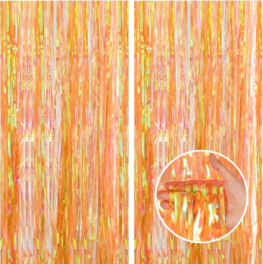 CANREVEL 2 Pack 3.2x6.5 Feet Iridescent Foil Fringe Backdrop Curtains, Clear Yellow Tinsel Photo Booth Props Streamers Party Decorations for Birthdays, Christmas, Lemon, Smiley Party Decorations