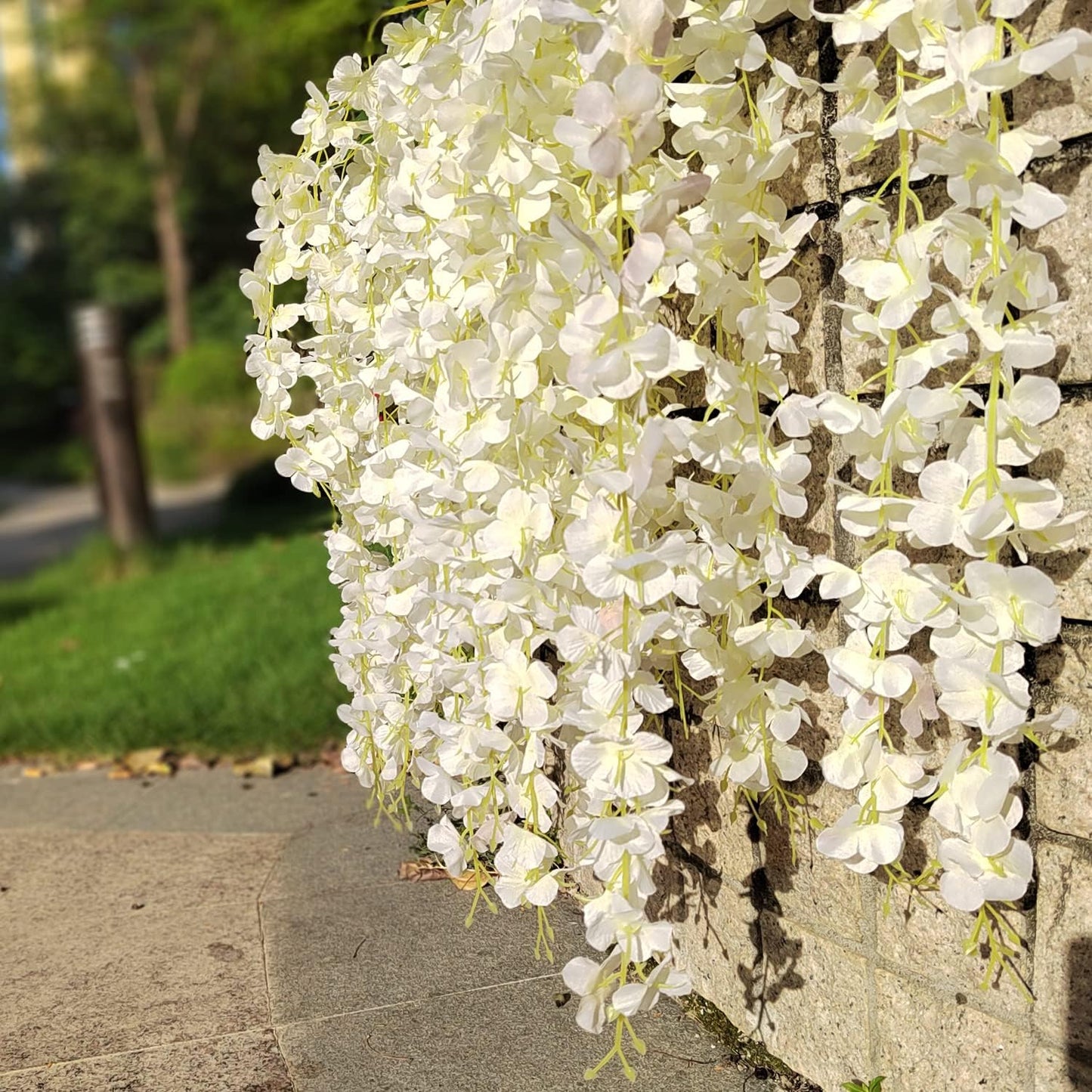 24 Pack Artificial Fake Wisteria Vine Ratta (3.75 Feet) Hanging Garland Silk Flowers String Home Party Wedding Decor (White)