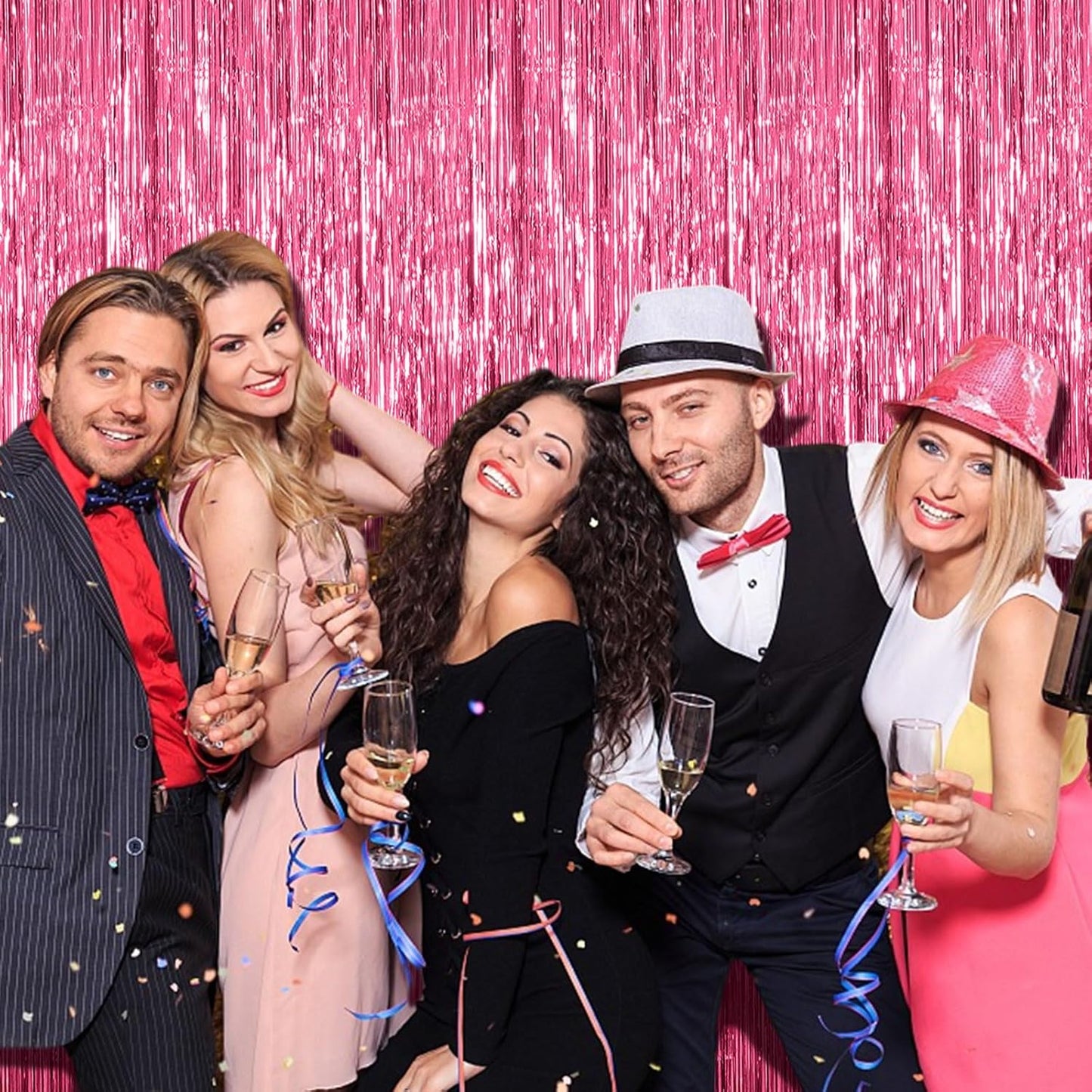 20 Pack Foil Curtain Backdrop Pink Metallic Tinsel Foil Fringe Curtains Photo Booth Props for Birthday Wedding Engagement Baby Shower Bachelorette Christmas Holiday Celebration Party Decorations