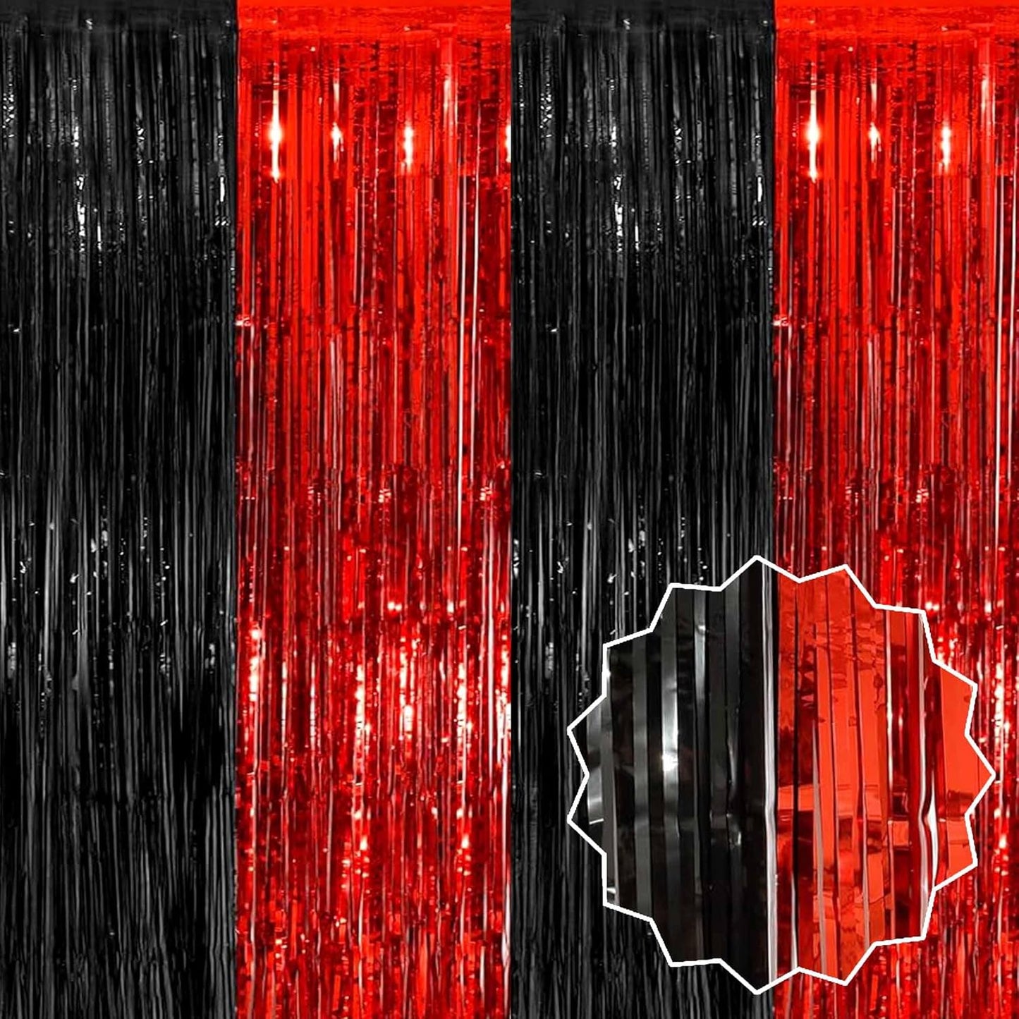 6 Pack Black and Red Foil Fringe Curtains Backdrop, 3.28 x 8.2 Ft Metallic Streamers Tinsel Curtains Background for Photo Booth, Birthday, Weddings, Carnivals, Graduation, Themed Party Decorations
